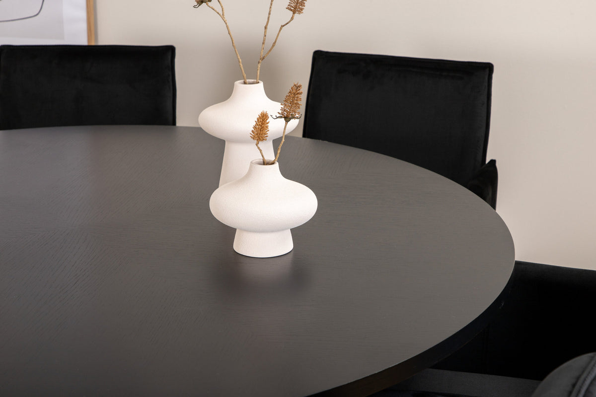 Esszimmerset Copenhagen + Petra ⌀140cm/6St. in Schwarz, Kupfer präsentiert im Onlineshop von KAQTU Design AG. Esszimmerset ist von Venture Home