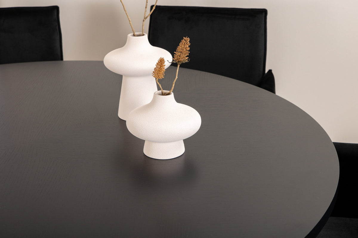 Esszimmerset Copenhagen + Petra ⌀140cm/6St. in Schwarz, Kupfer präsentiert im Onlineshop von KAQTU Design AG. Esszimmerset ist von Venture Home