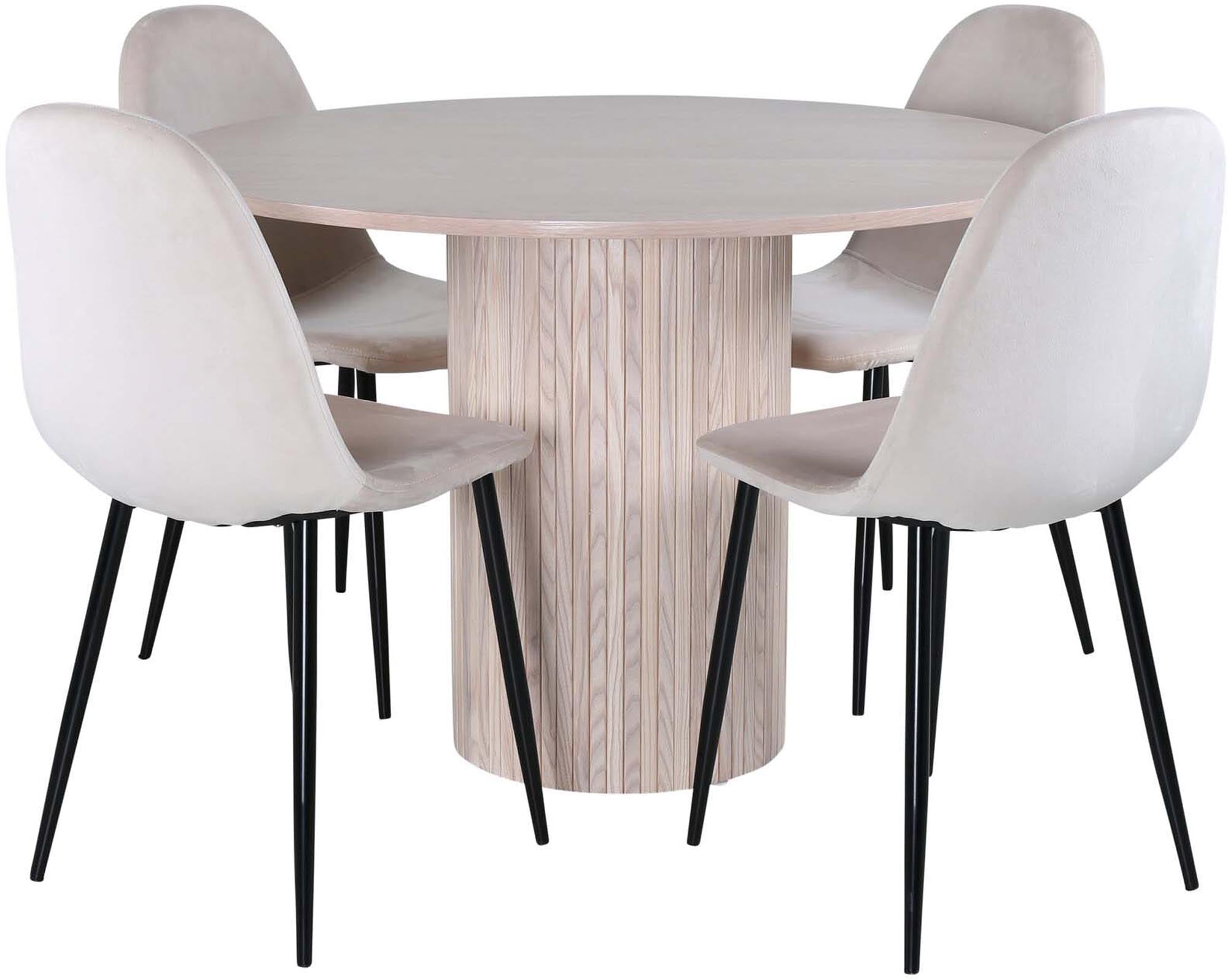 Bianca Esszimmerset + Polar ⌀110cm/4St. in Weiss / Beige präsentiert im Onlineshop von KAQTU Design AG. Esszimmerset ist von Venture Home