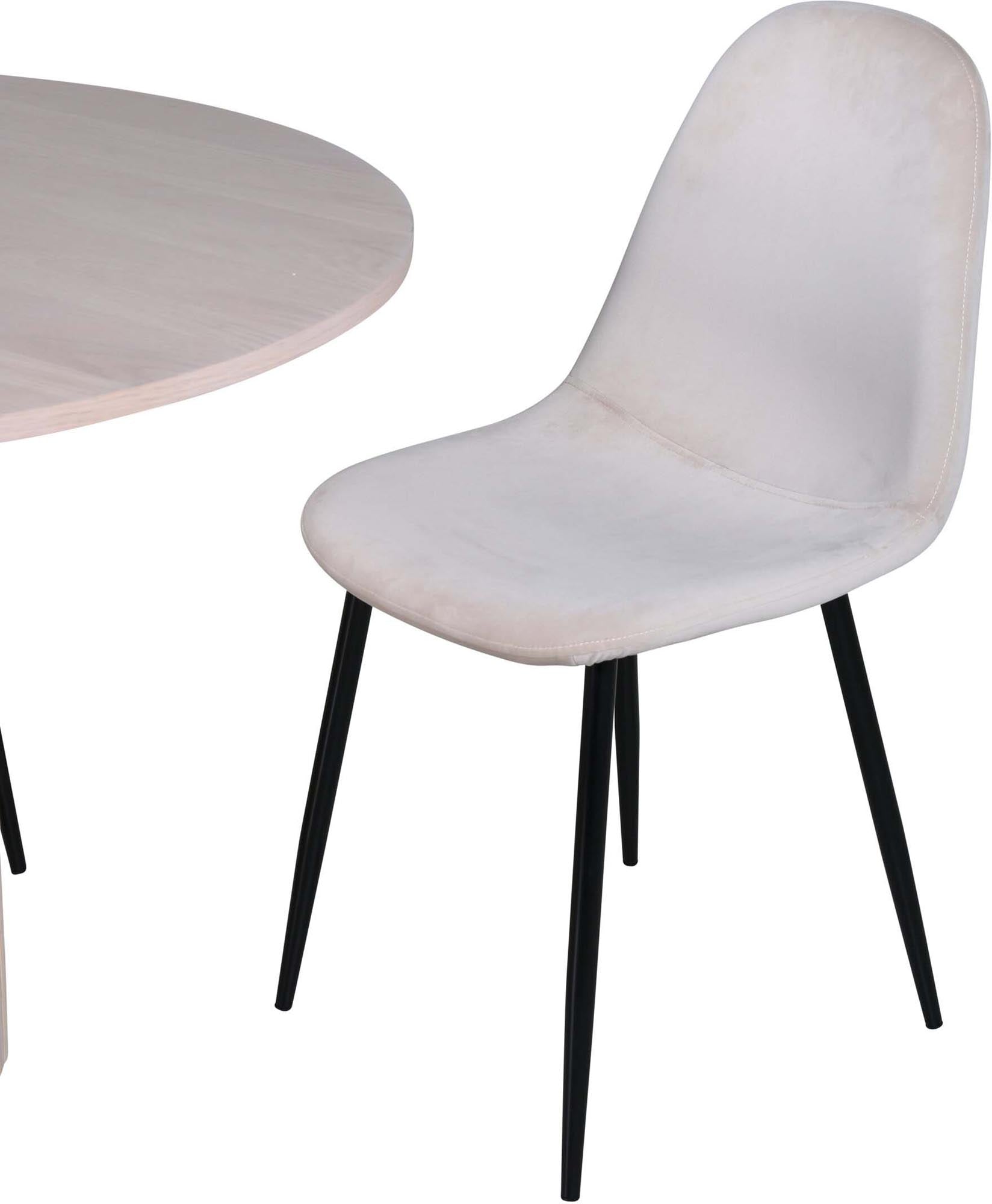 Elegantes Bianca Esszimmerset mit runden Tisch und 4 luxuriösen Samt-Stühlen. Perfekt für stilvolle Essbereiche und gesellige Abende.