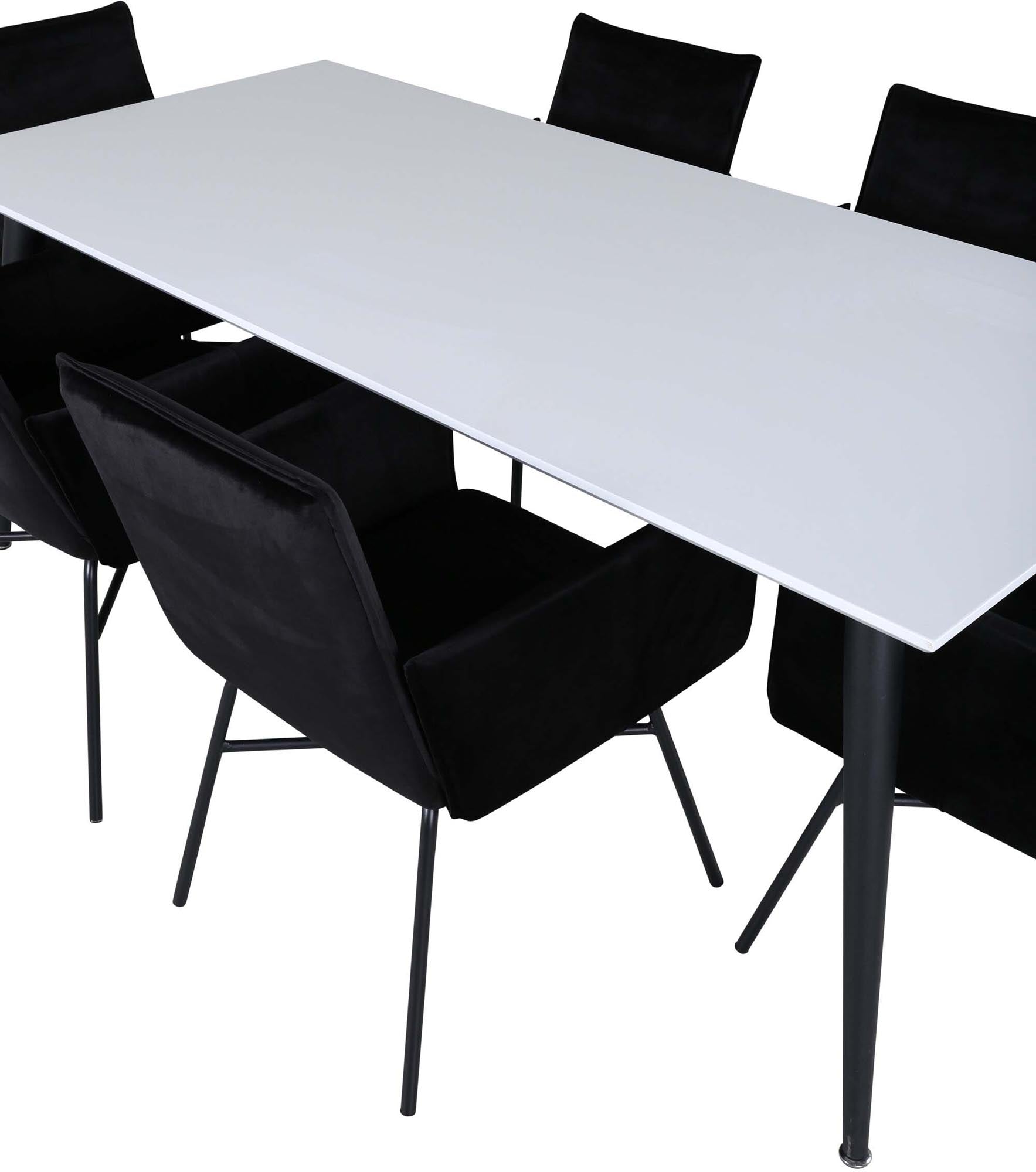 Entdecken Sie das elegante Jimmy Esszimmerset mit den luxuriösen Petra-Stühlen. Ideal für stilvolle Dinner und gesellige Abende.