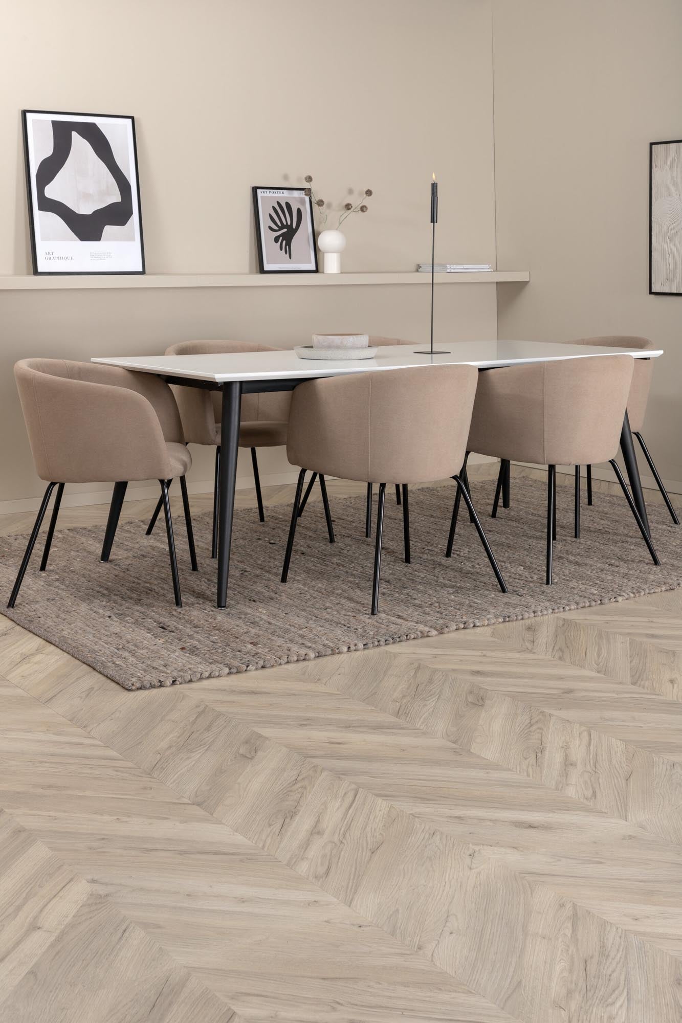 Jimmy Esszimmerset + Berit 195cm/6St. in Beige, Schwarz präsentiert im Onlineshop von KAQTU Design AG. Esszimmerset ist von Venture Home
