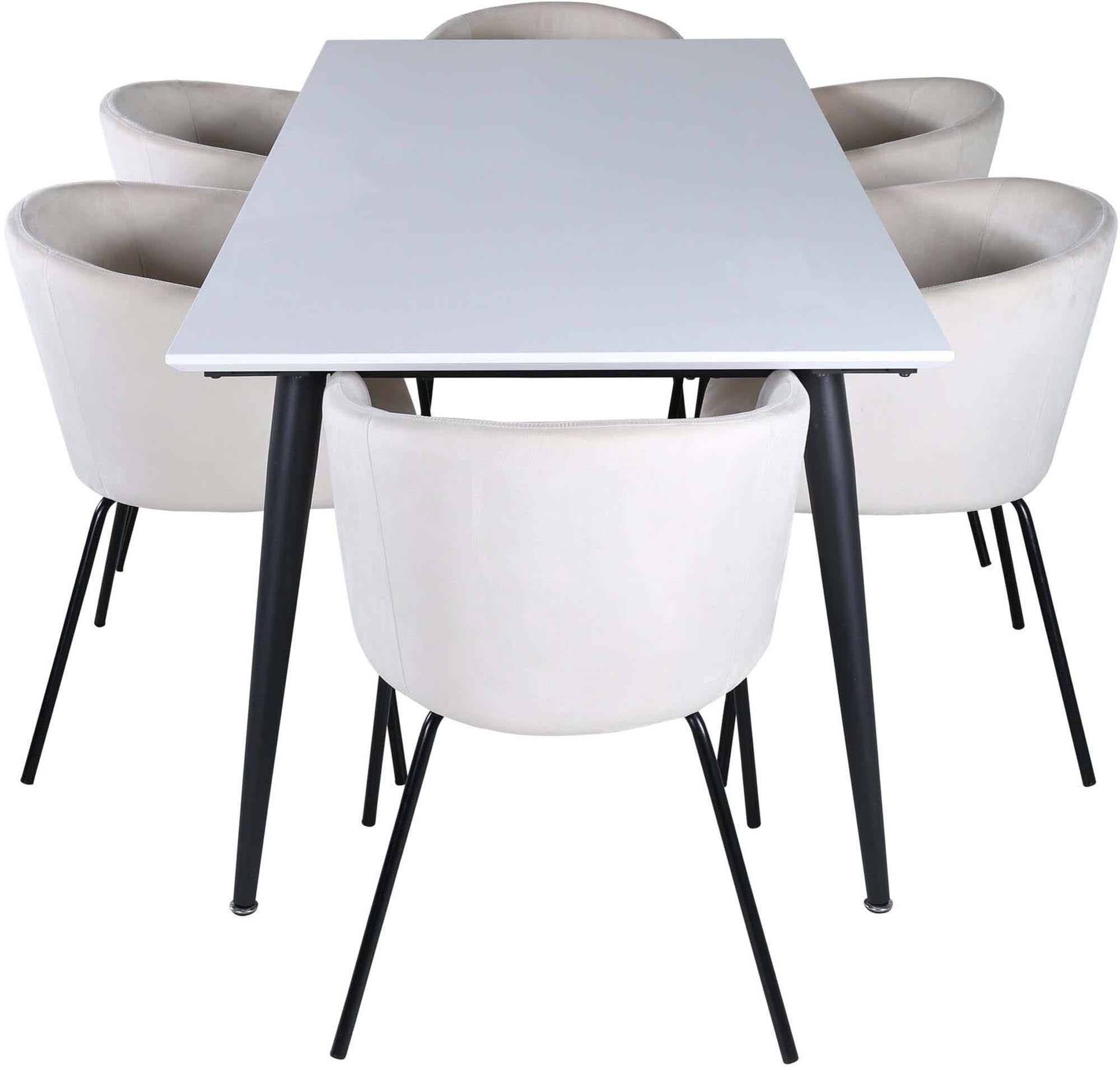 Jimmy Esszimmerset + Berit 195cm/6St. in Beige, Schwarz präsentiert im Onlineshop von KAQTU Design AG. Esszimmerset ist von Venture Home
