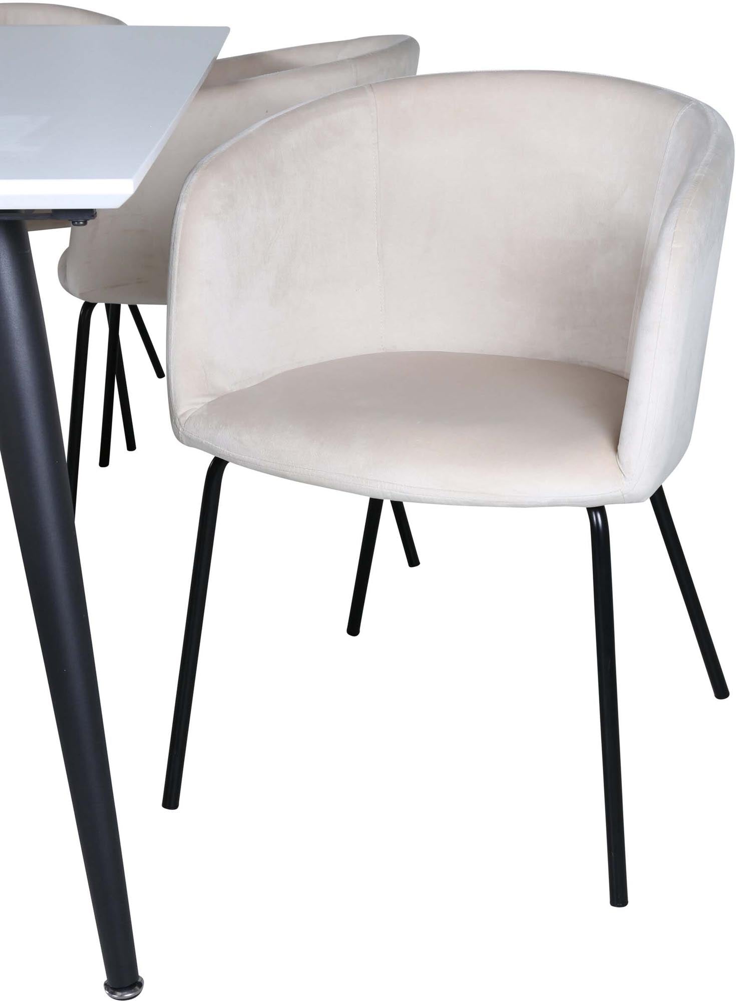 Stilvolles Esszimmerset Jimmy mit 6 komfortablen Berit Stühlen. Ideal für moderne Essbereiche, flexibel und einladend.