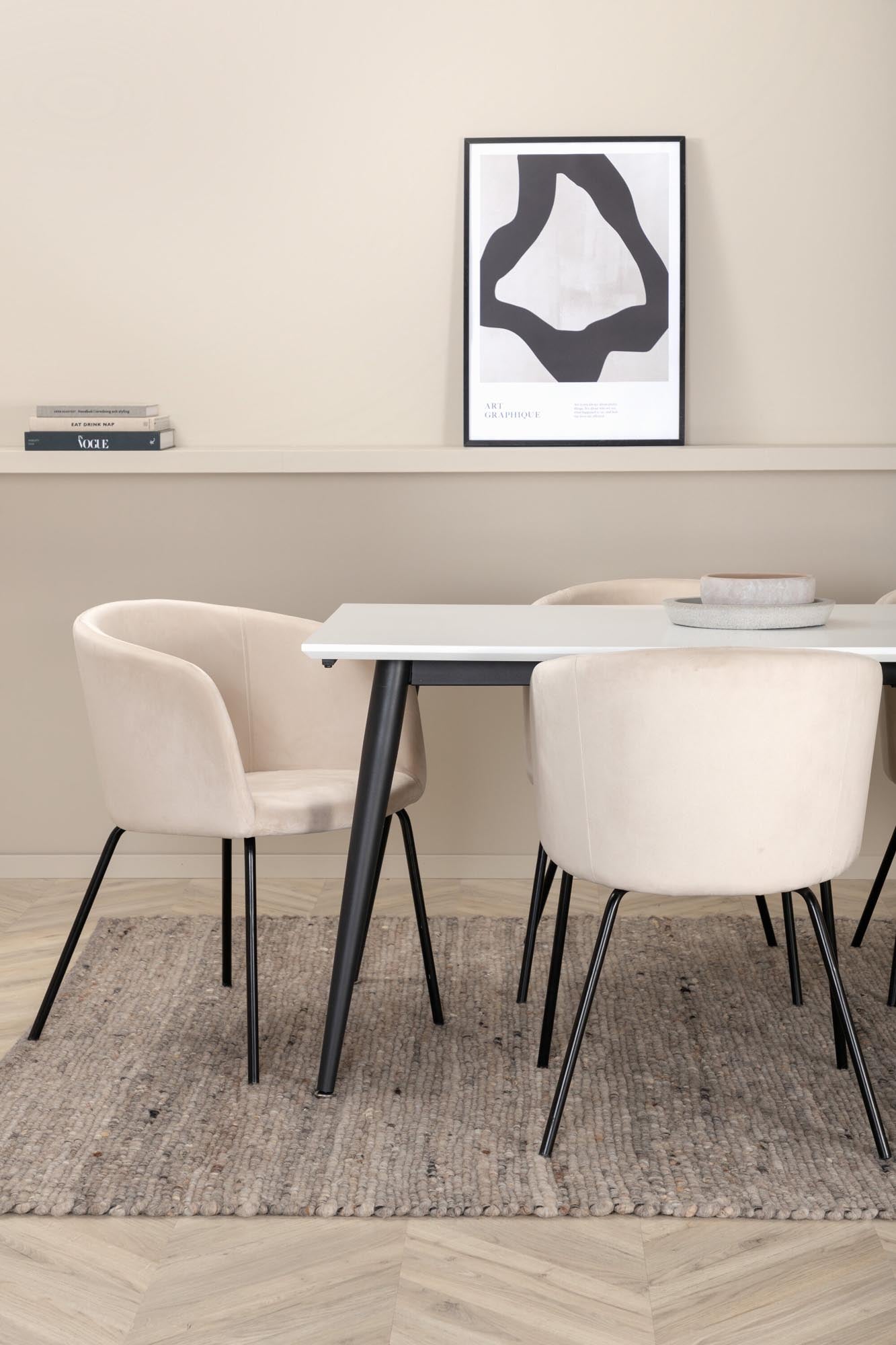 Jimmy Esszimmerset + Berit 195cm/6St. in Beige, Schwarz präsentiert im Onlineshop von KAQTU Design AG. Esszimmerset ist von Venture Home