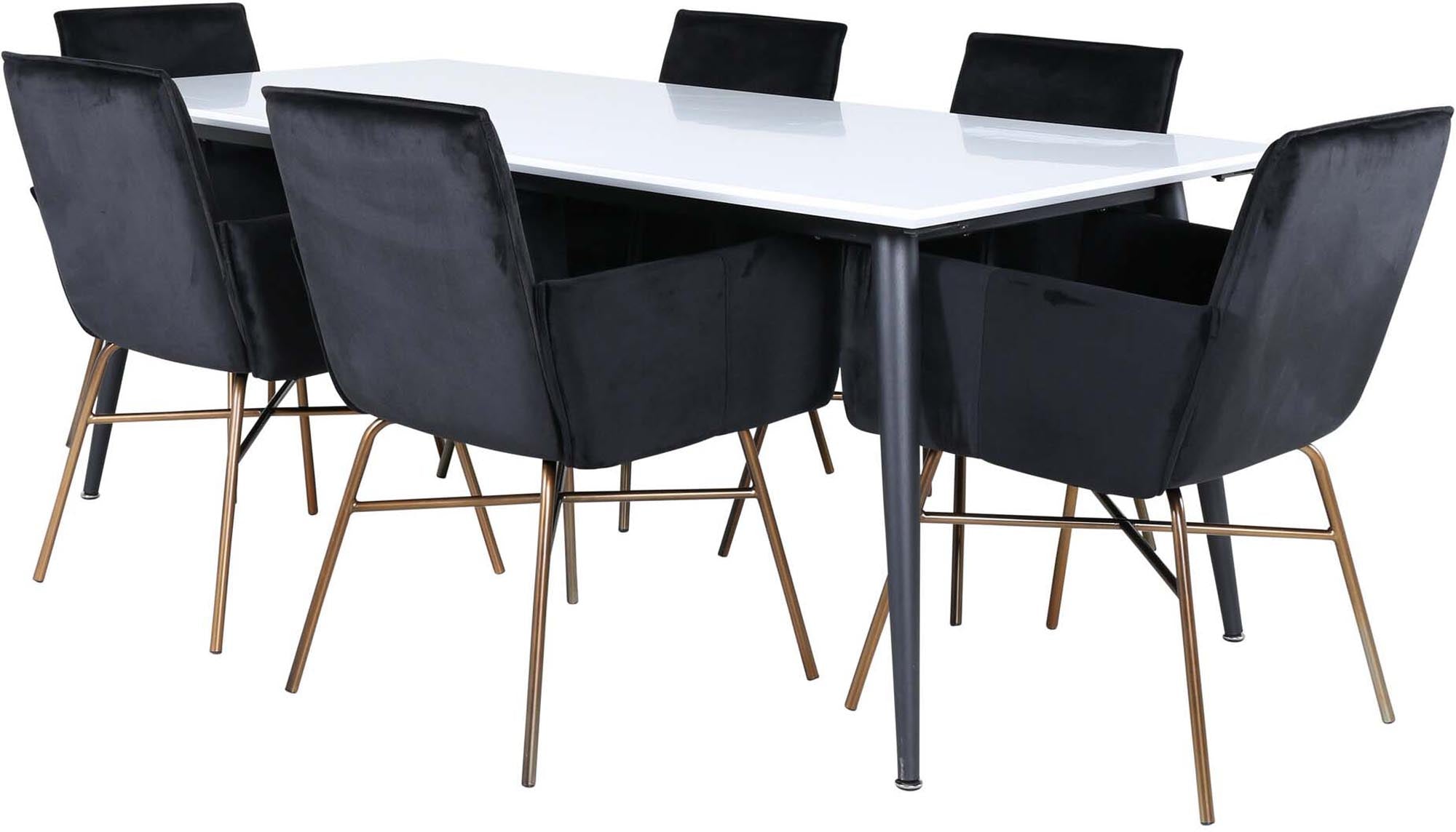 Jimmy Esszimmerset + Petra 195cm/6St. in Schwarz, Kupfer präsentiert im Onlineshop von KAQTU Design AG. Esszimmerset ist von Venture Home