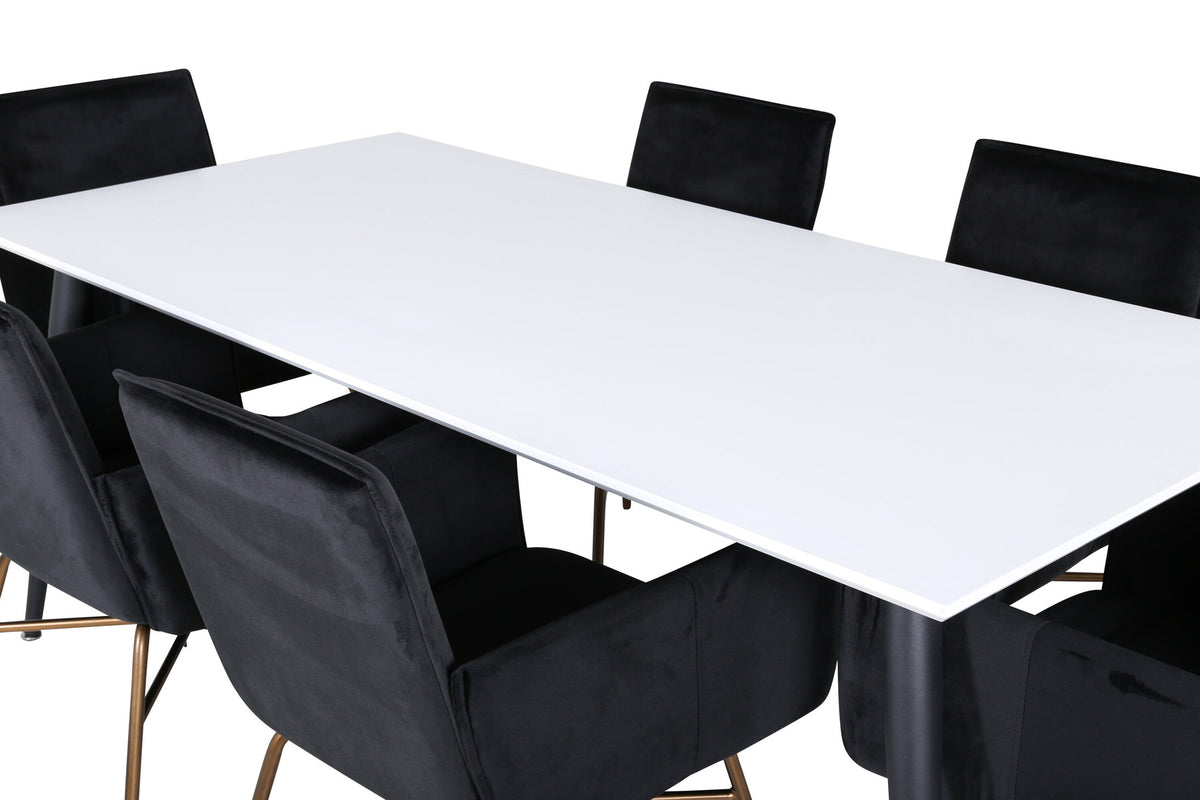 Jimmy Esszimmerset + Petra 195cm/6St. in Schwarz, Kupfer präsentiert im Onlineshop von KAQTU Design AG. Esszimmerset ist von Venture Home