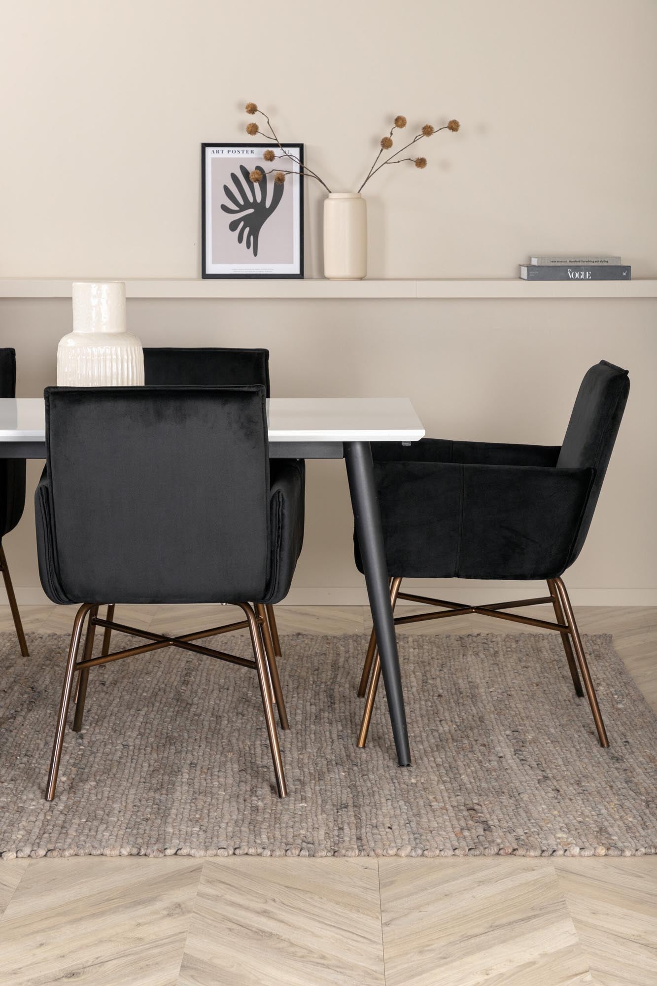 Jimmy Esszimmerset + Petra 195cm/6St. in Schwarz, Kupfer präsentiert im Onlineshop von KAQTU Design AG. Esszimmerset ist von Venture Home
