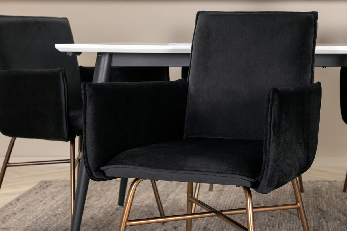 Jimmy Esszimmerset + Petra 195cm/6St. in Schwarz, Kupfer präsentiert im Onlineshop von KAQTU Design AG. Esszimmerset ist von Venture Home