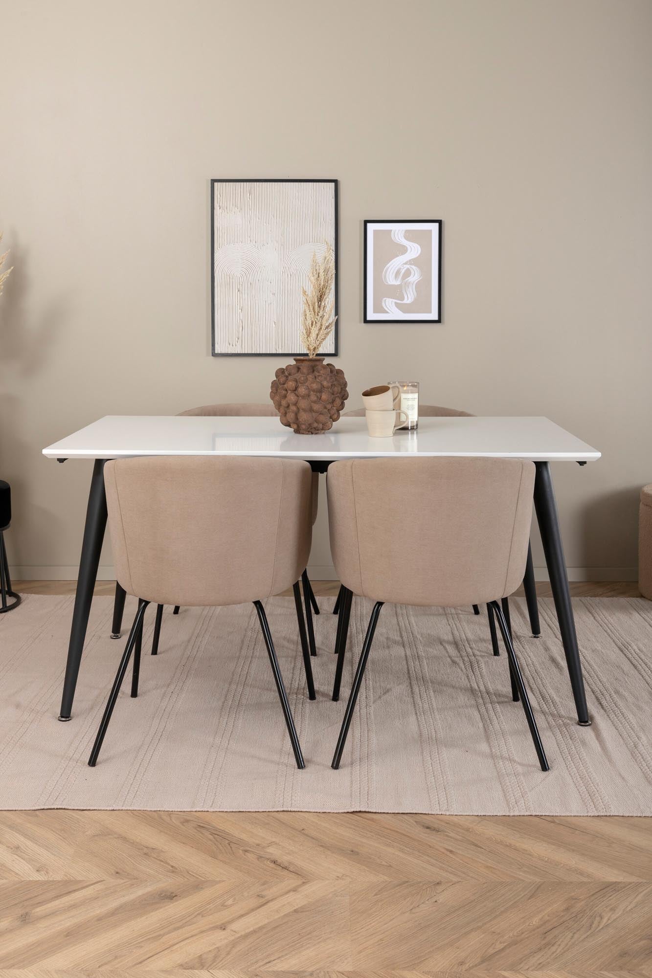 Jimmy Esszimmerset + Berit 150cm/4St. in Beige, Schwarz präsentiert im Onlineshop von KAQTU Design AG. Esszimmerset ist von Venture Home