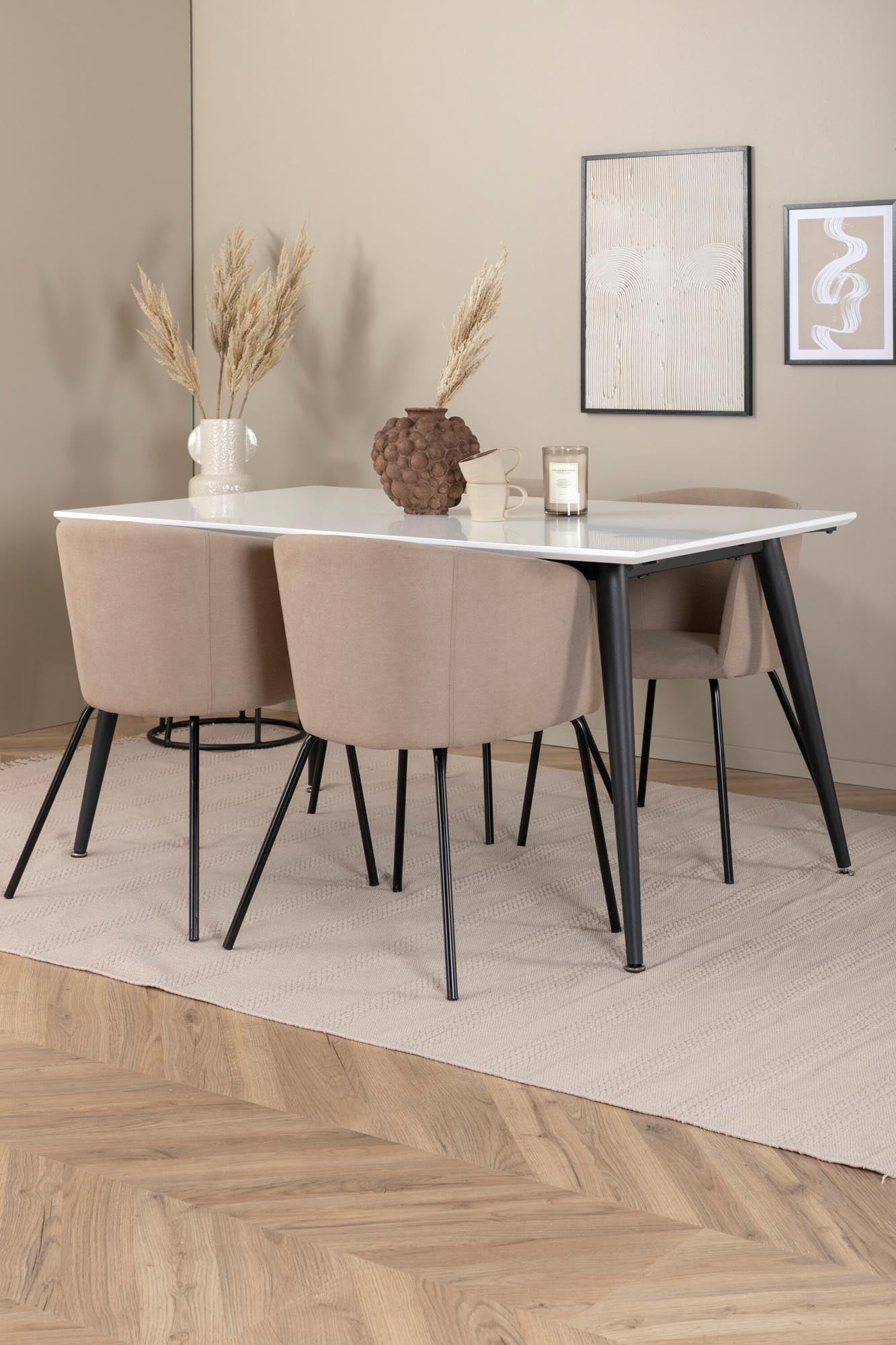 Jimmy Esszimmerset + Berit 150cm/4St. in Beige, Schwarz präsentiert im Onlineshop von KAQTU Design AG. Esszimmerset ist von Venture Home