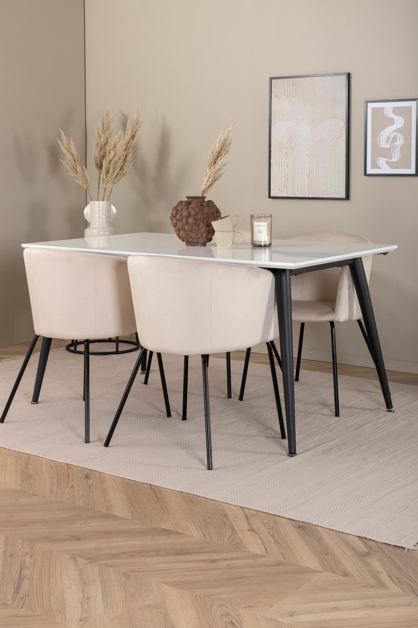 Jimmy Esszimmerset + Berit 150cm/4St. in Beige, Schwarz präsentiert im Onlineshop von KAQTU Design AG. Esszimmerset ist von Venture Home