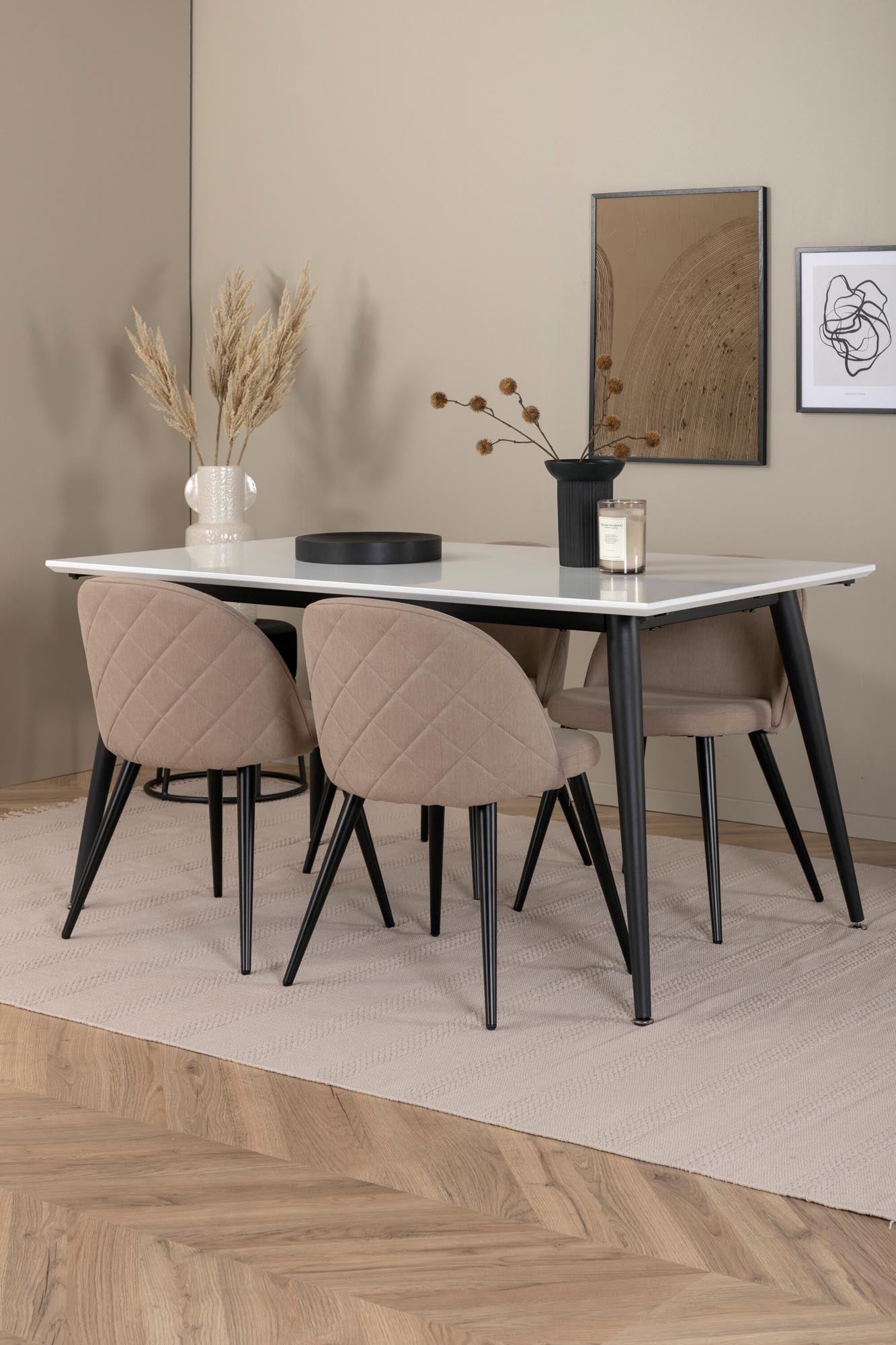 Jimmy Esszimmerset + Velvet 150cm/4St. in Beige, Schwarz präsentiert im Onlineshop von KAQTU Design AG. Esszimmerset ist von Venture Home