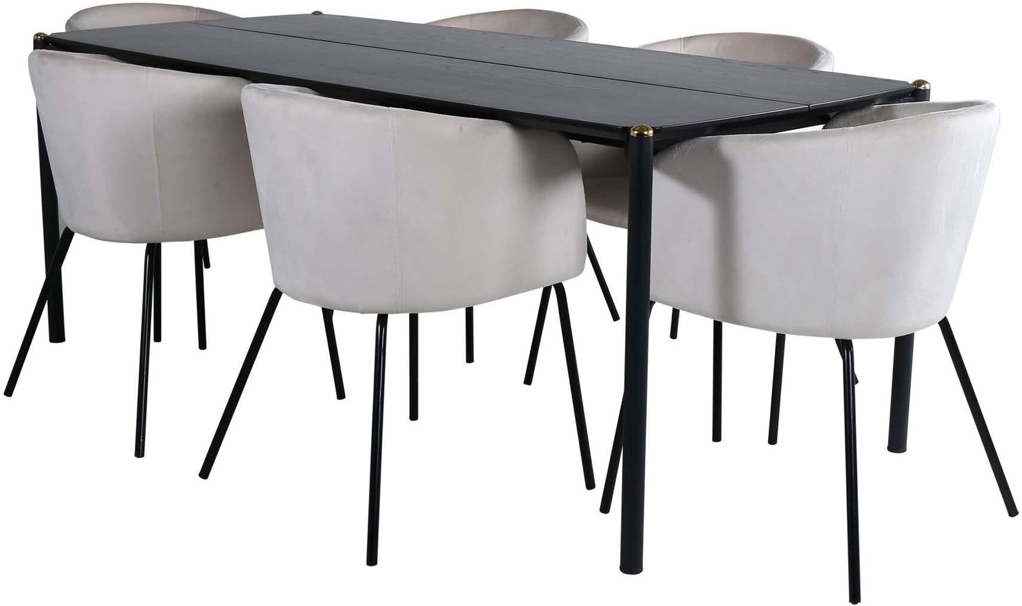 Pelle Esszimmerset + Berit 190cm/6St. in Beige, Schwarz präsentiert im Onlineshop von KAQTU Design AG. Esszimmerset ist von Venture Home