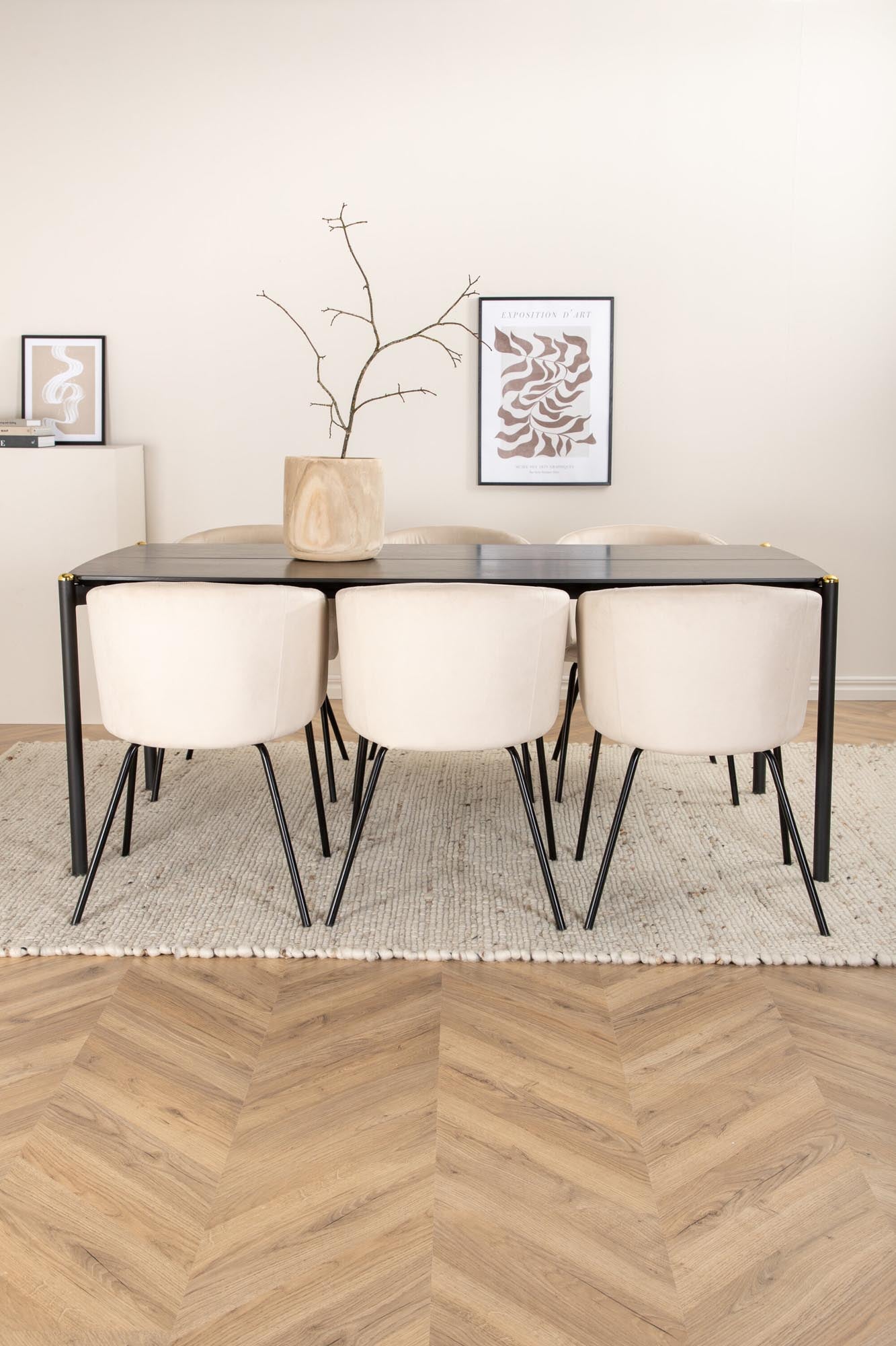 Pelle Esszimmerset + Berit 190cm/6St. in Beige, Schwarz präsentiert im Onlineshop von KAQTU Design AG. Esszimmerset ist von Venture Home