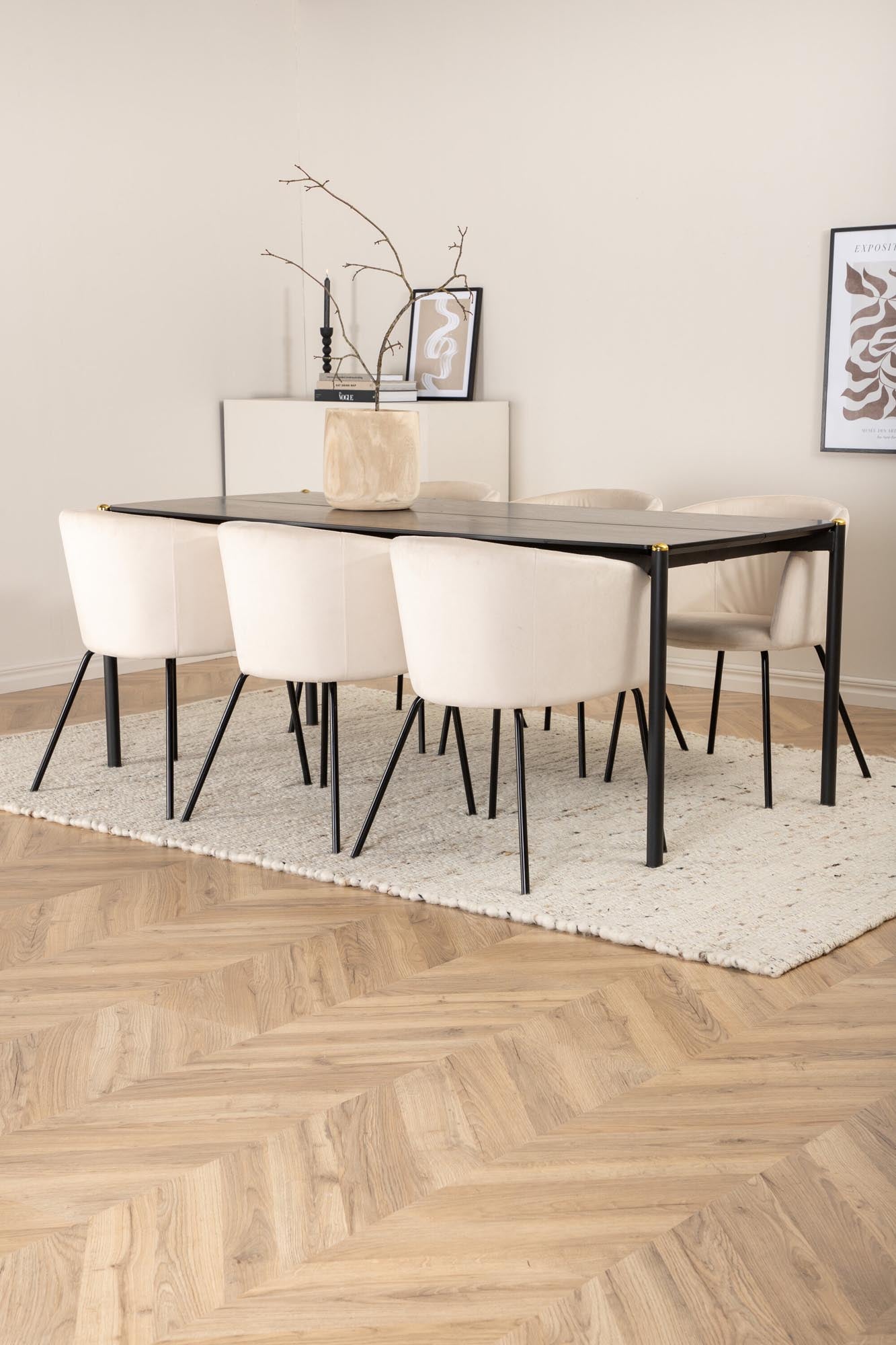 Pelle Esszimmerset + Berit 190cm/6St. in Beige, Schwarz präsentiert im Onlineshop von KAQTU Design AG. Esszimmerset ist von Venture Home
