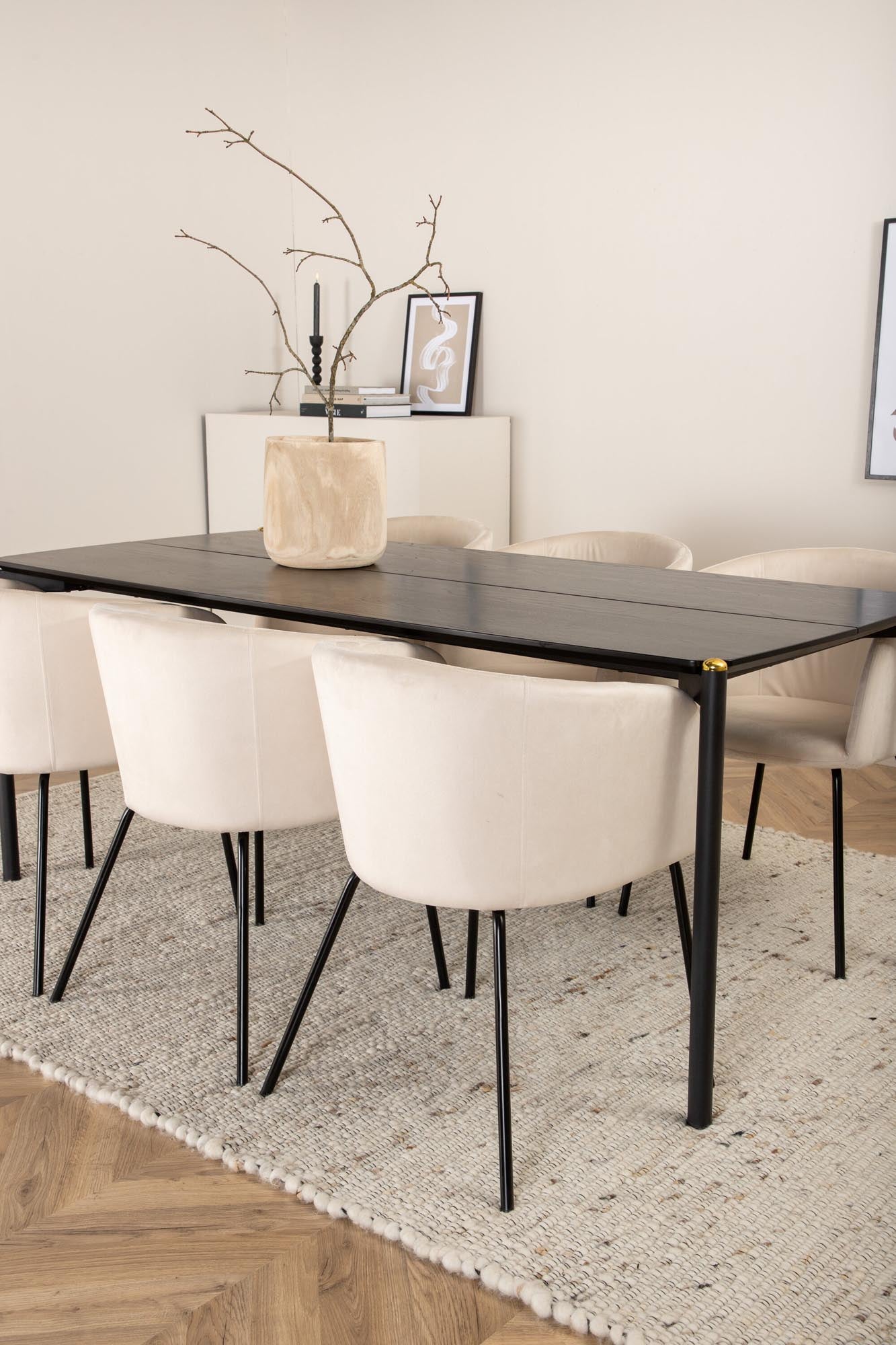 Pelle Esszimmerset + Berit 190cm/6St. in Beige, Schwarz präsentiert im Onlineshop von KAQTU Design AG. Esszimmerset ist von Venture Home