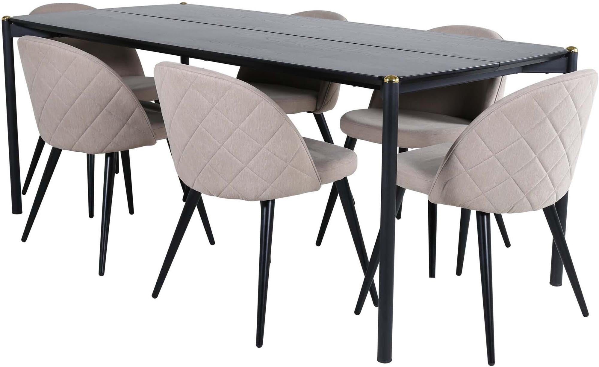 Entdecken Sie das Pelle Esszimmerset von Venture Home: stilvoller Esstisch und 6 Velvet Stitches Stühle für Komfort und Eleganz in Ihrem Esszimmer.