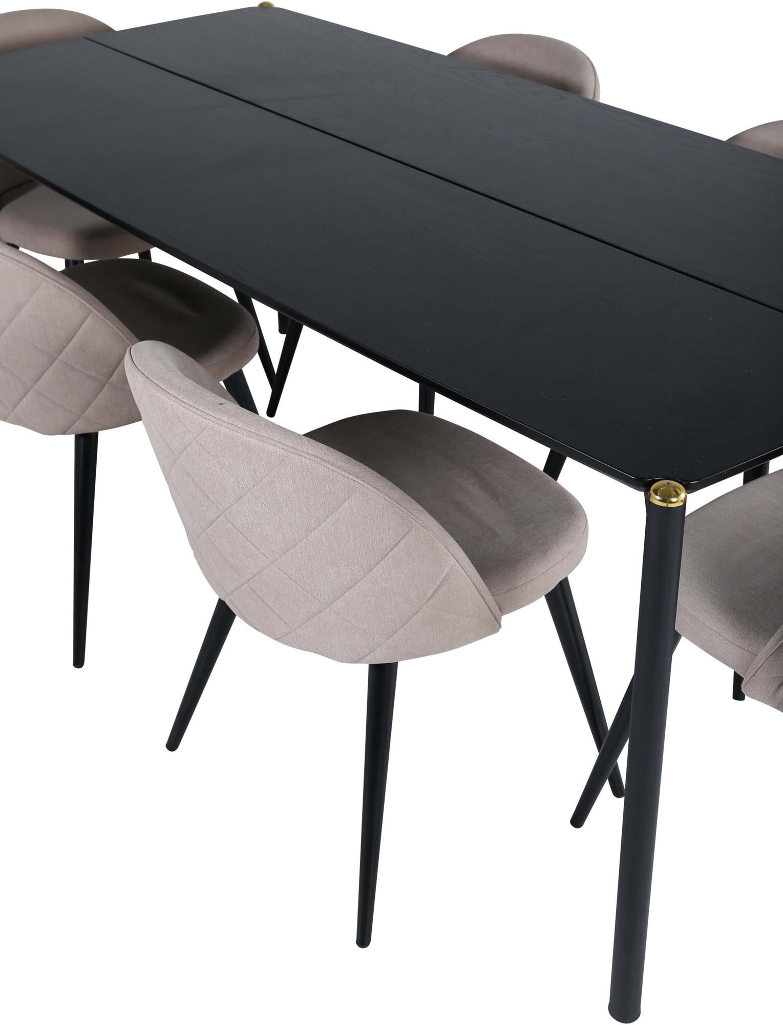 Pelle Esszimmerset + Velvet Stitches 190cm/6St. in Beige dunkel / Schwarz präsentiert im Onlineshop von KAQTU Design AG. Esszimmerset ist von Venture Home