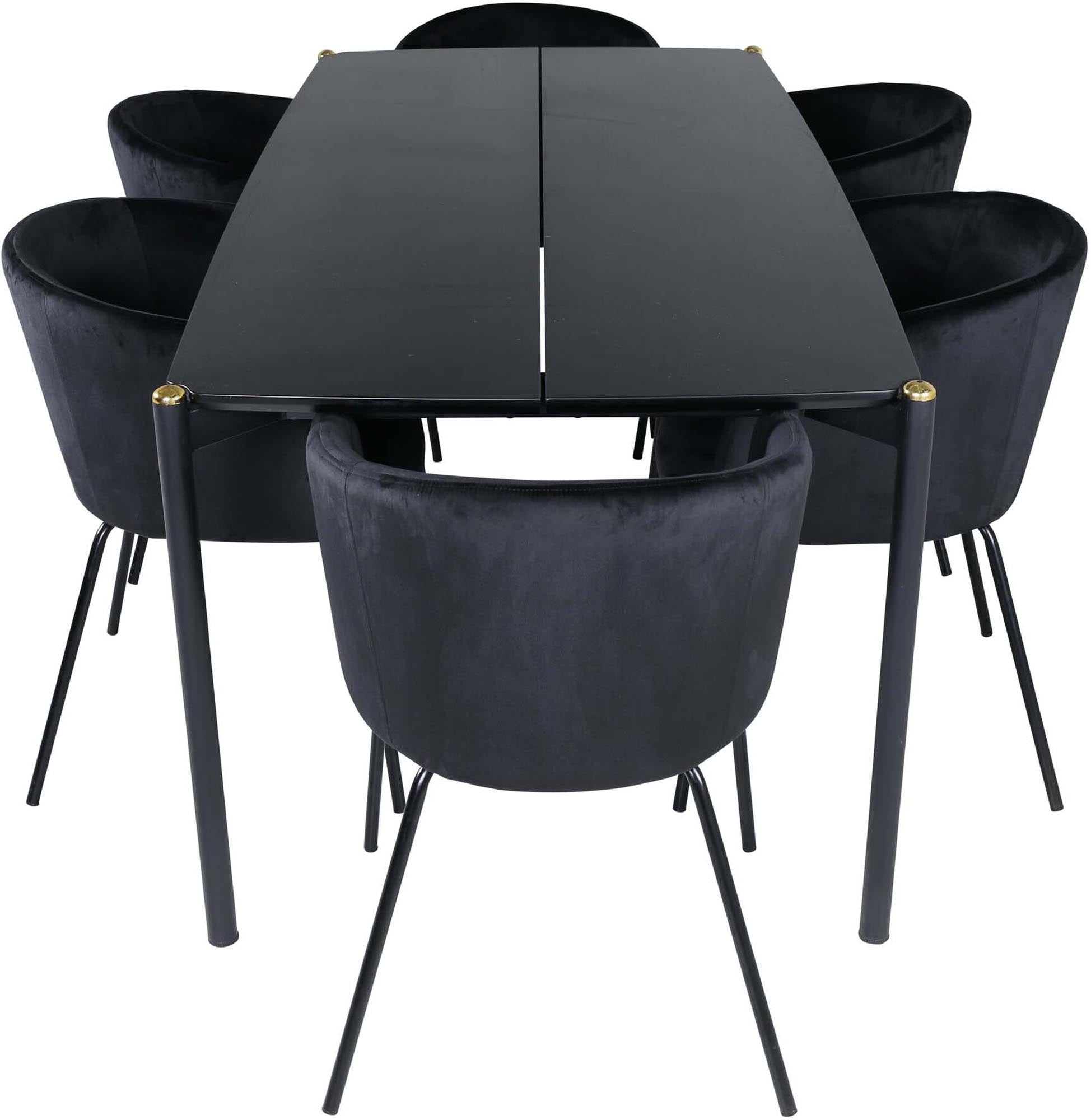 Pelle Esszimmerset + Berit 190cm/6St. in Schwarz präsentiert im Onlineshop von KAQTU Design AG. Esszimmerset ist von Venture Home