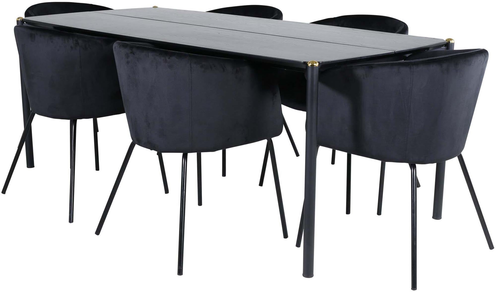 Pelle Esszimmerset + Berit 190cm/6St. in Schwarz präsentiert im Onlineshop von KAQTU Design AG. Esszimmerset ist von Venture Home