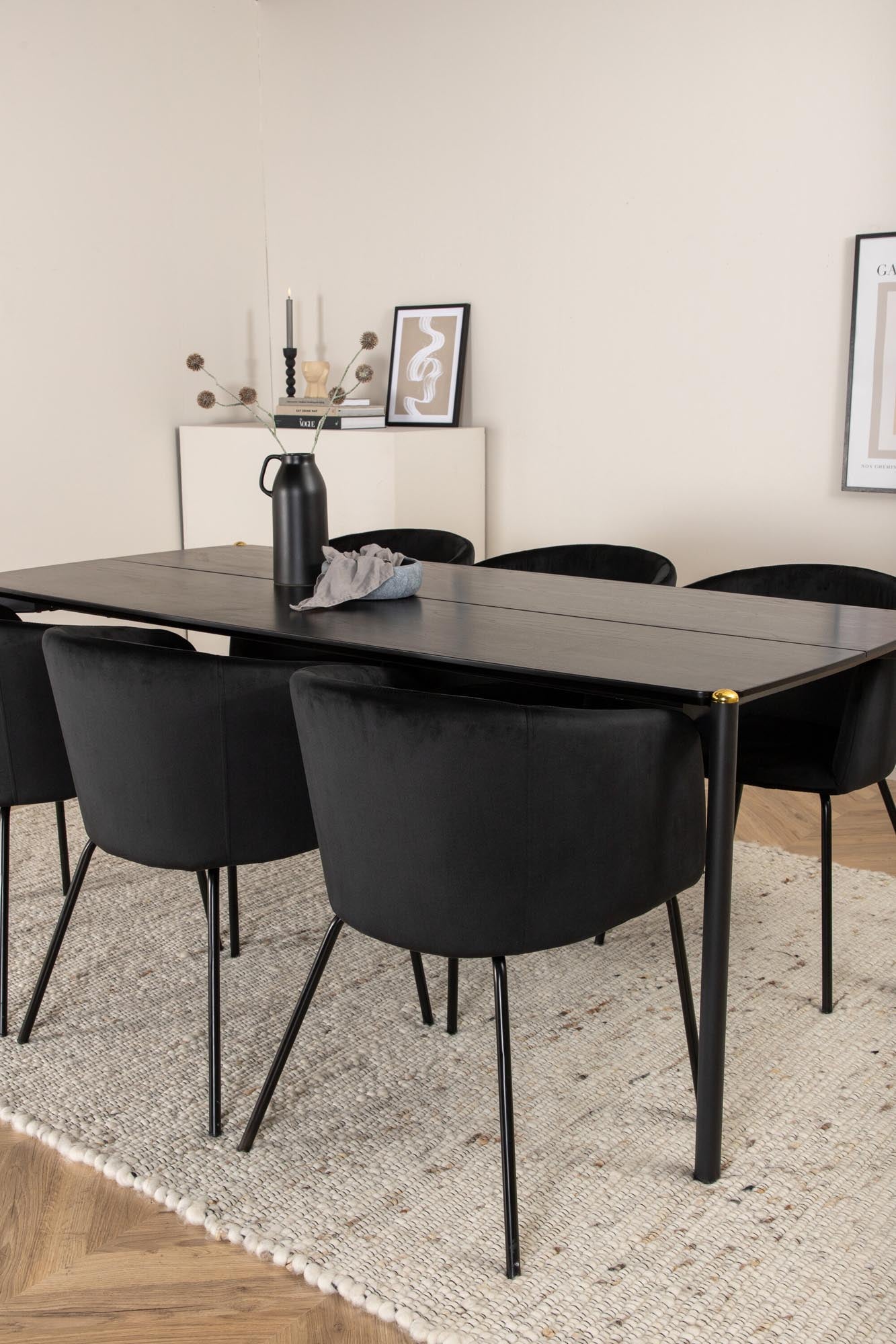 Pelle Esszimmerset + Berit 190cm/6St. in Schwarz präsentiert im Onlineshop von KAQTU Design AG. Esszimmerset ist von Venture Home