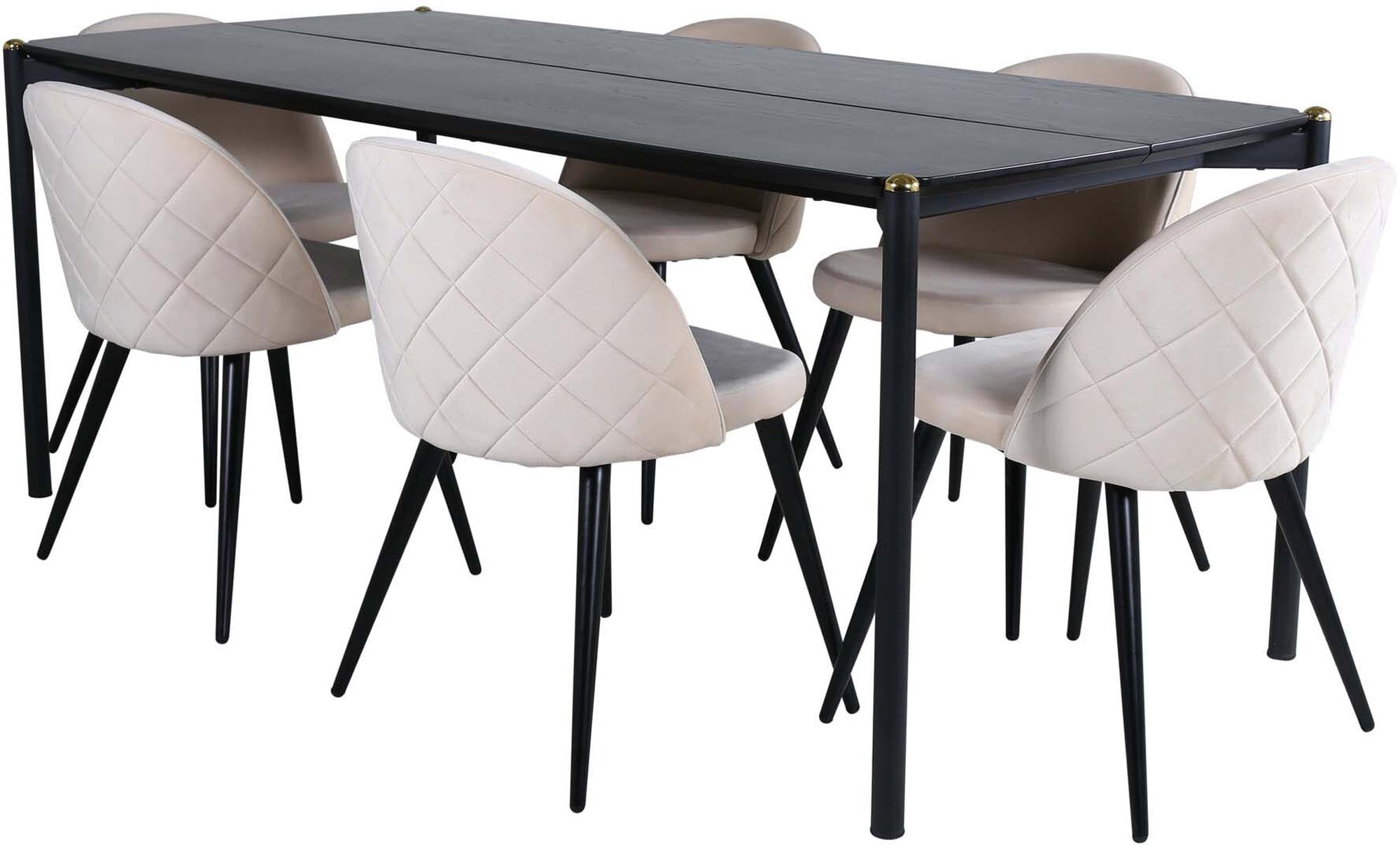 Stilvolles Pelle Esszimmerset von Venture Home: 190 cm Tisch und 6 bequeme Velvet Stitches Stühle für einladende Esszimmeratmosphäre.