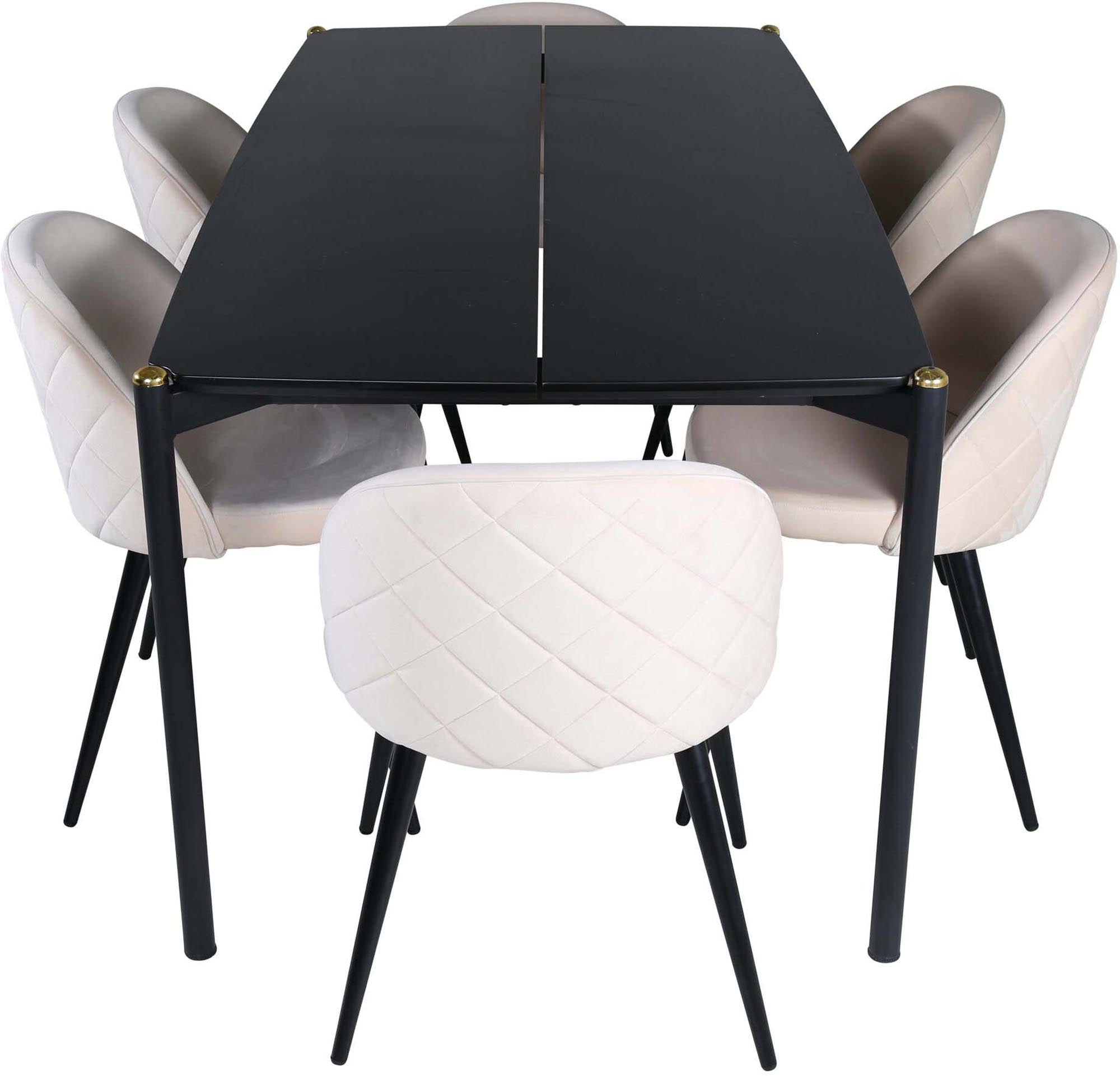 Pelle Esszimmerset + Velvet Stitches 190cm/6St. in Beige hell / Schwarz präsentiert im Onlineshop von KAQTU Design AG. Esszimmerset ist von Venture Home