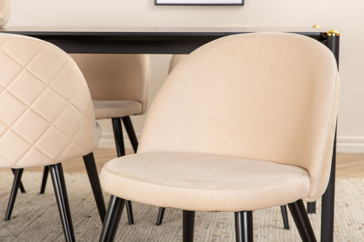 Pelle Esszimmerset + Velvet Stitches 190cm/6St. in Beige hell / Schwarz präsentiert im Onlineshop von KAQTU Design AG. Esszimmerset ist von Venture Home