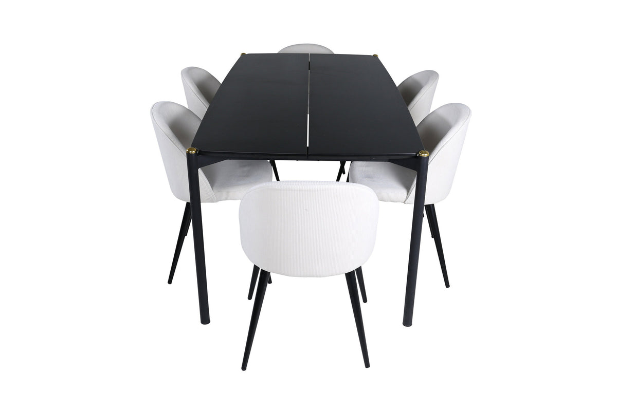 Pelle Esszimmerset + Velvet 190cm/6St. in Schwarz-Weiss präsentiert im Onlineshop von KAQTU Design AG. Esszimmerset ist von Venture Home