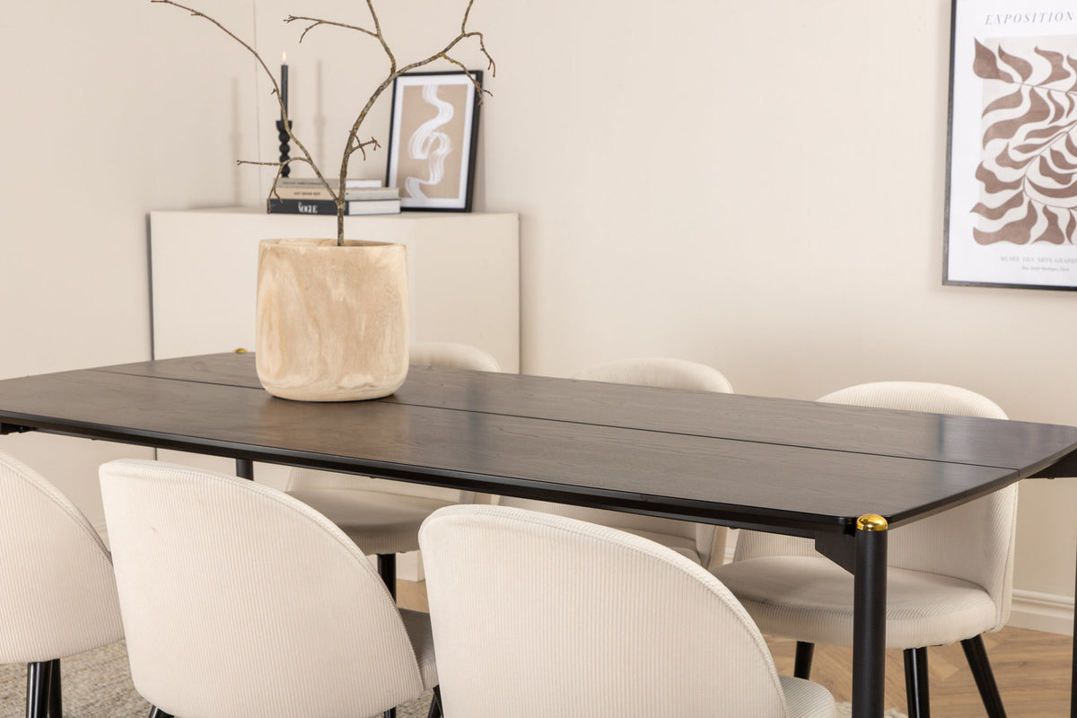 Pelle Esszimmerset + Velvet 190cm/6St. in Schwarz-Weiss präsentiert im Onlineshop von KAQTU Design AG. Esszimmerset ist von Venture Home