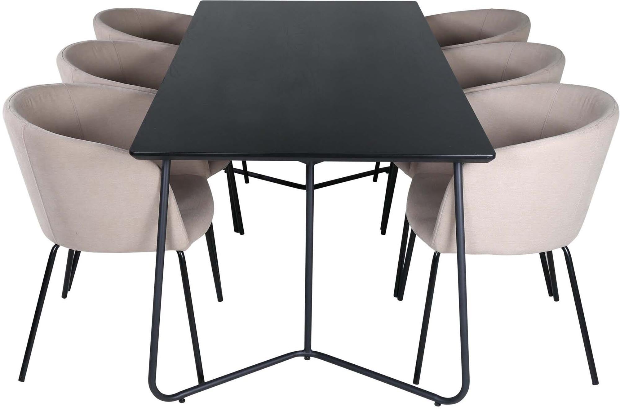 Petra Esszimmerset + Berit 190cm/6St. in Beige, Schwarz präsentiert im Onlineshop von KAQTU Design AG. Esszimmerset ist von Venture Home