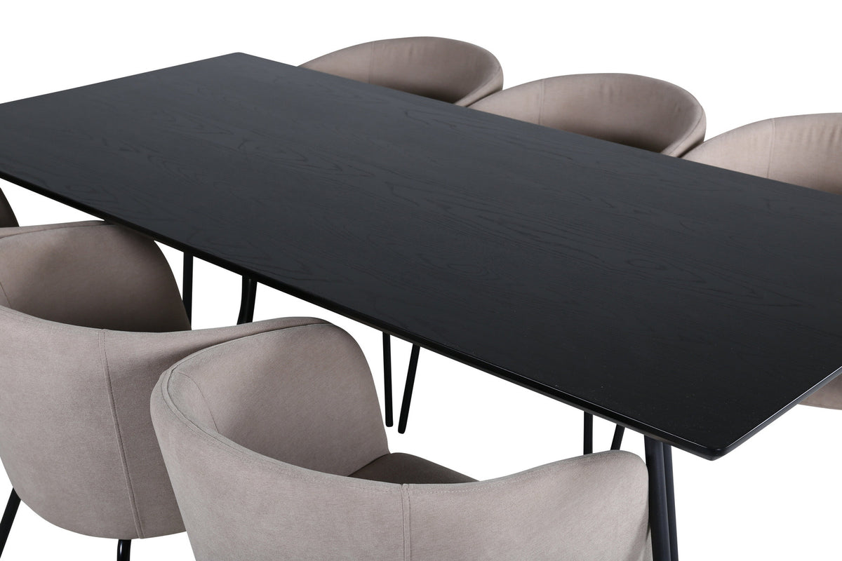 Petra Esszimmerset + Berit 190cm/6St. in Beige, Schwarz präsentiert im Onlineshop von KAQTU Design AG. Esszimmerset ist von Venture Home