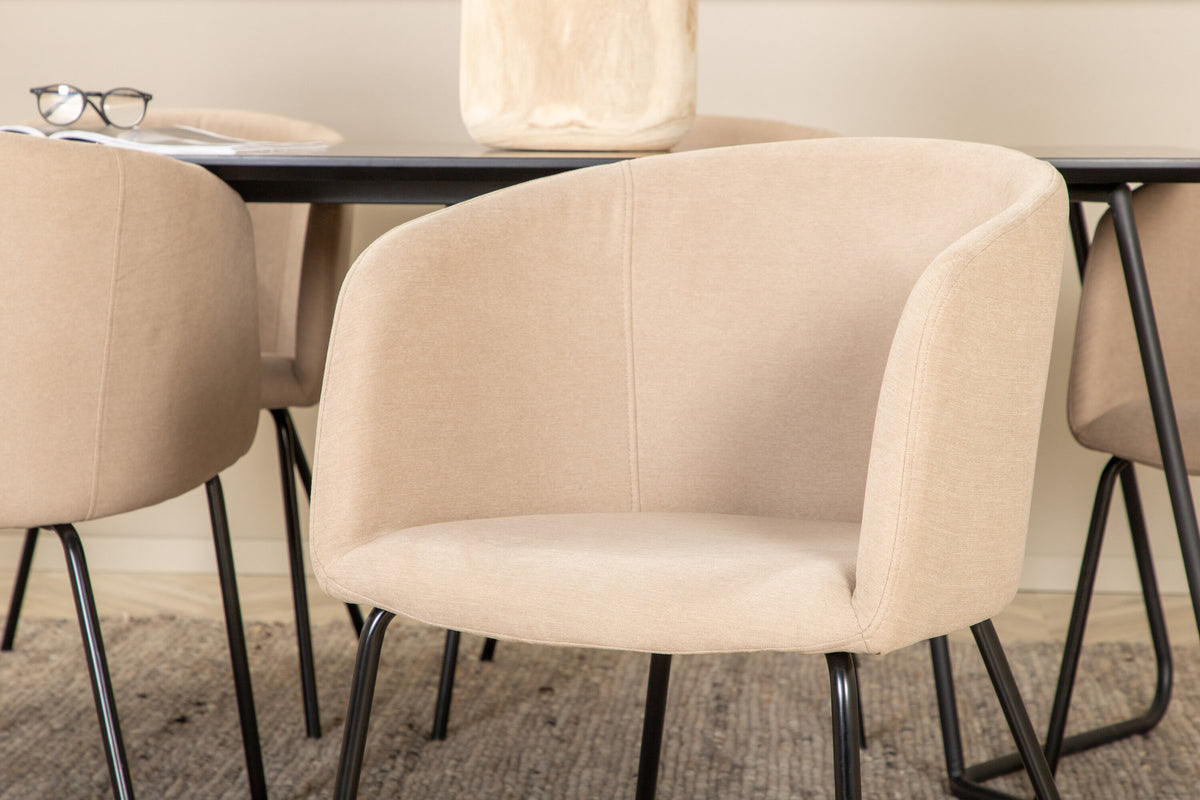 Petra Esszimmerset + Berit 190cm/6St. in Beige, Schwarz präsentiert im Onlineshop von KAQTU Design AG. Esszimmerset ist von Venture Home