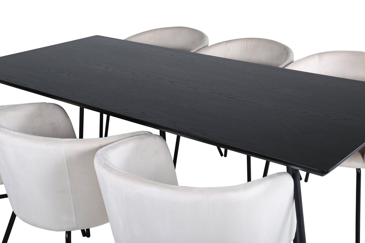 Petra Esszimmerset + Berit 190cm/6St. in Beige, Schwarz präsentiert im Onlineshop von KAQTU Design AG. Esszimmerset ist von Venture Home