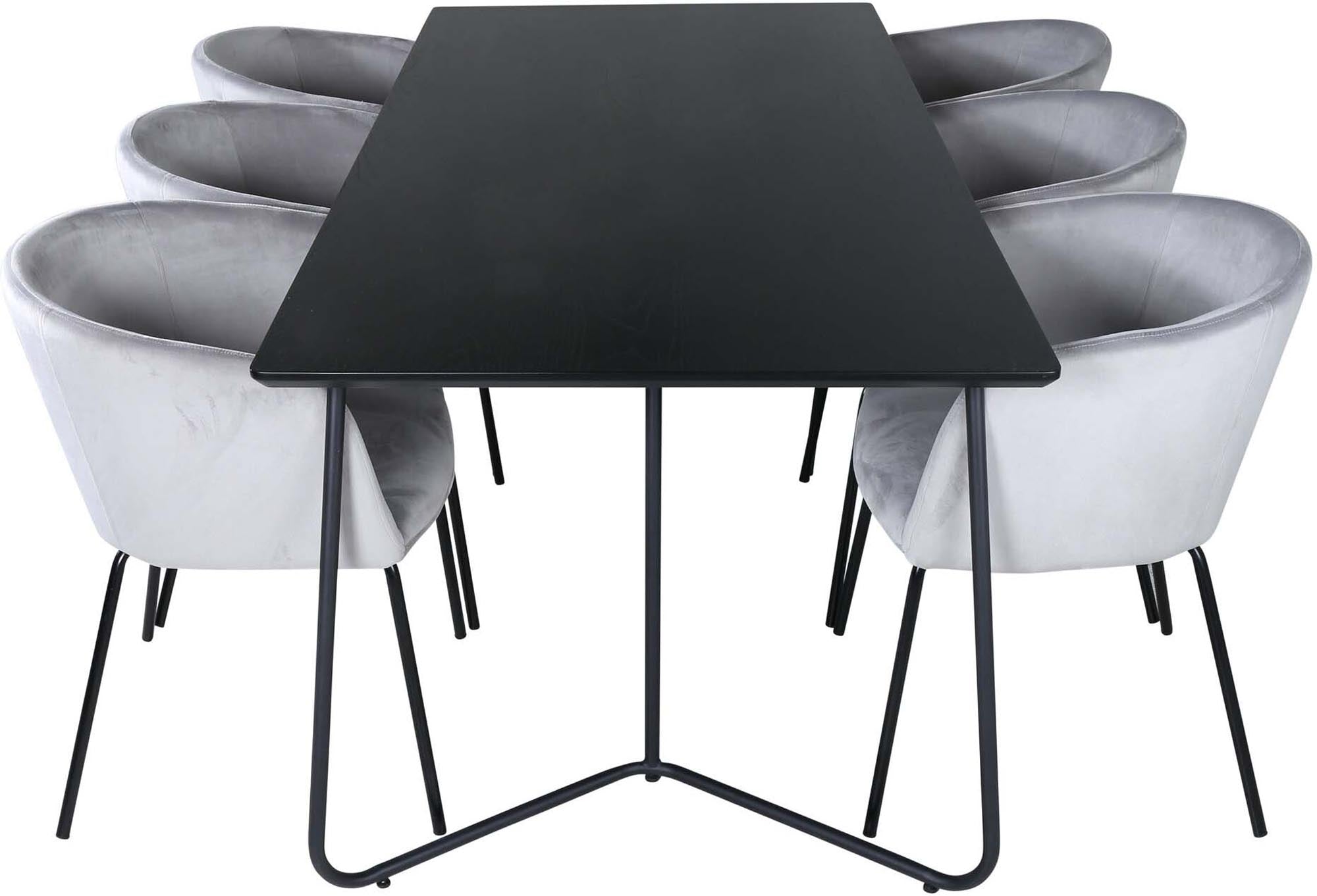 Stilvolles Esszimmerset Petra 190cm mit 6 bequemen Berit-Stühlen von Venture Home – skandinavisches Design trifft auf hohen Komfort.