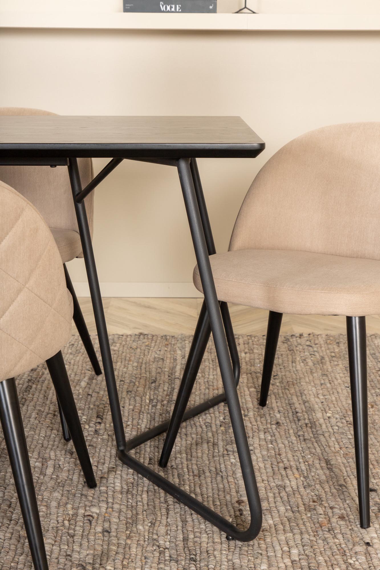 Petra Esszimmerset + Velvet Stitches 190cm/6St. in Beige, Schwarz präsentiert im Onlineshop von KAQTU Design AG. Esszimmerset ist von Venture Home