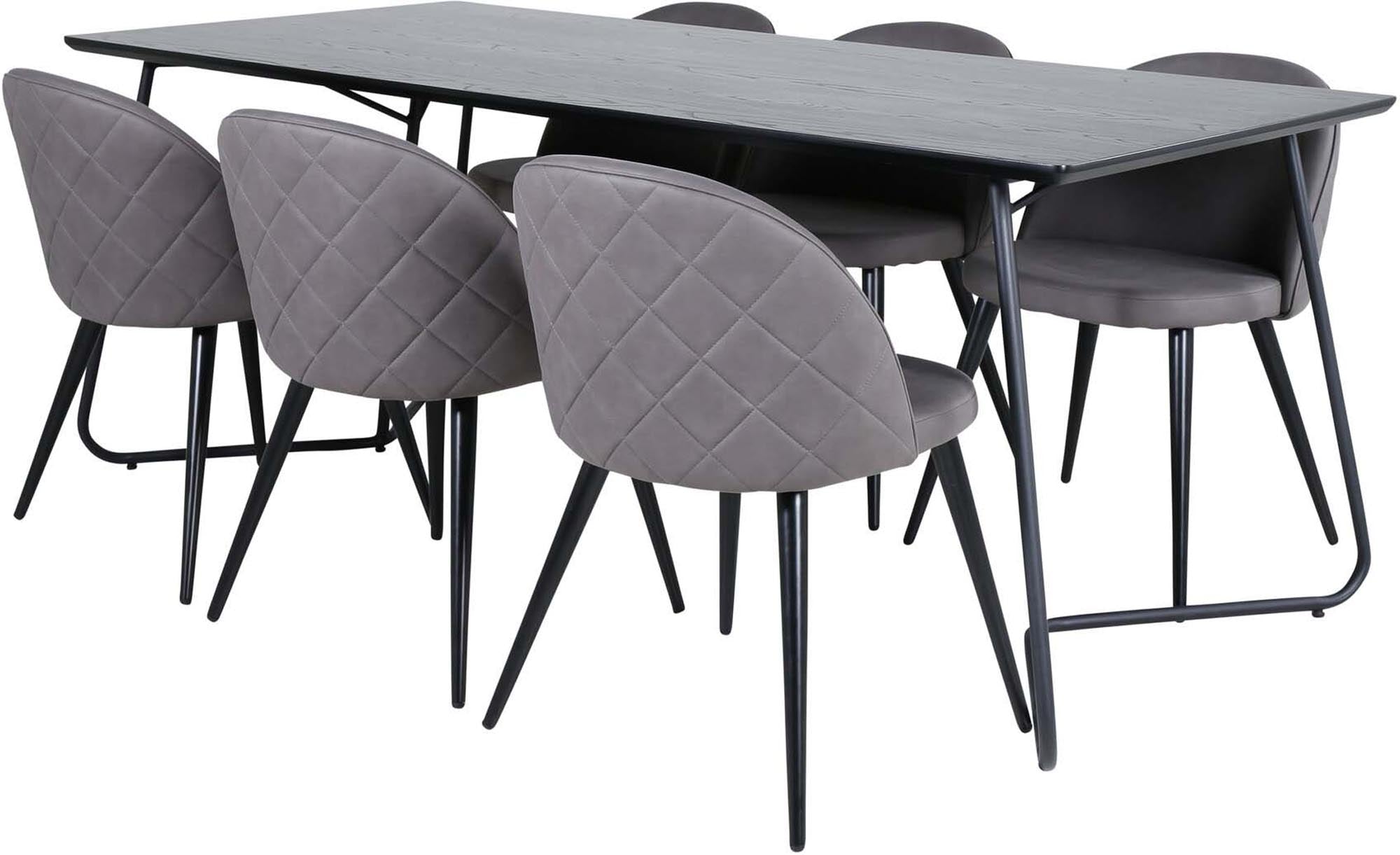 Stilvolles Esszimmerset von Venture Home: 190 cm Tisch und 6 luxuriöse Velvet Stitches-Stühle für einladende Dinnerabende.