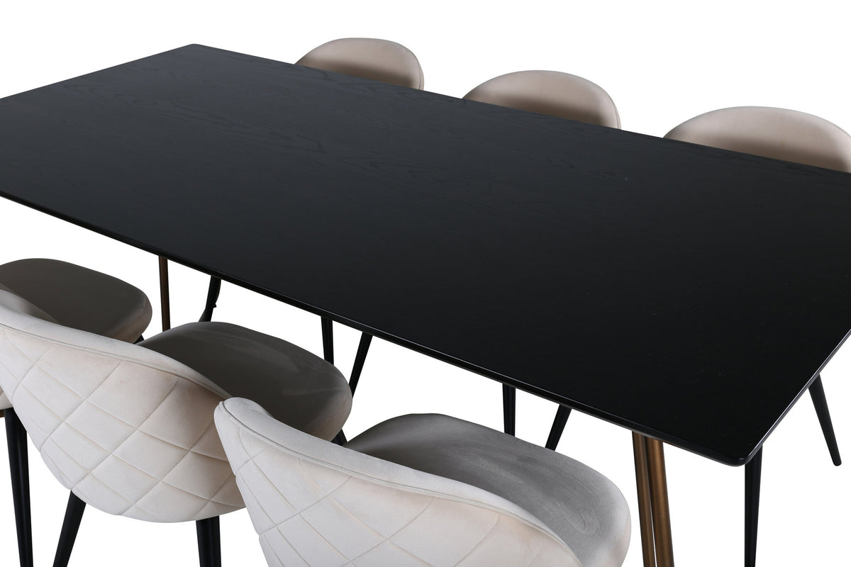 Petra Esszimmerset + Velvet 190cm/6St. in Schwarz / Kupfer präsentiert im Onlineshop von KAQTU Design AG. Esszimmerset ist von Venture Home