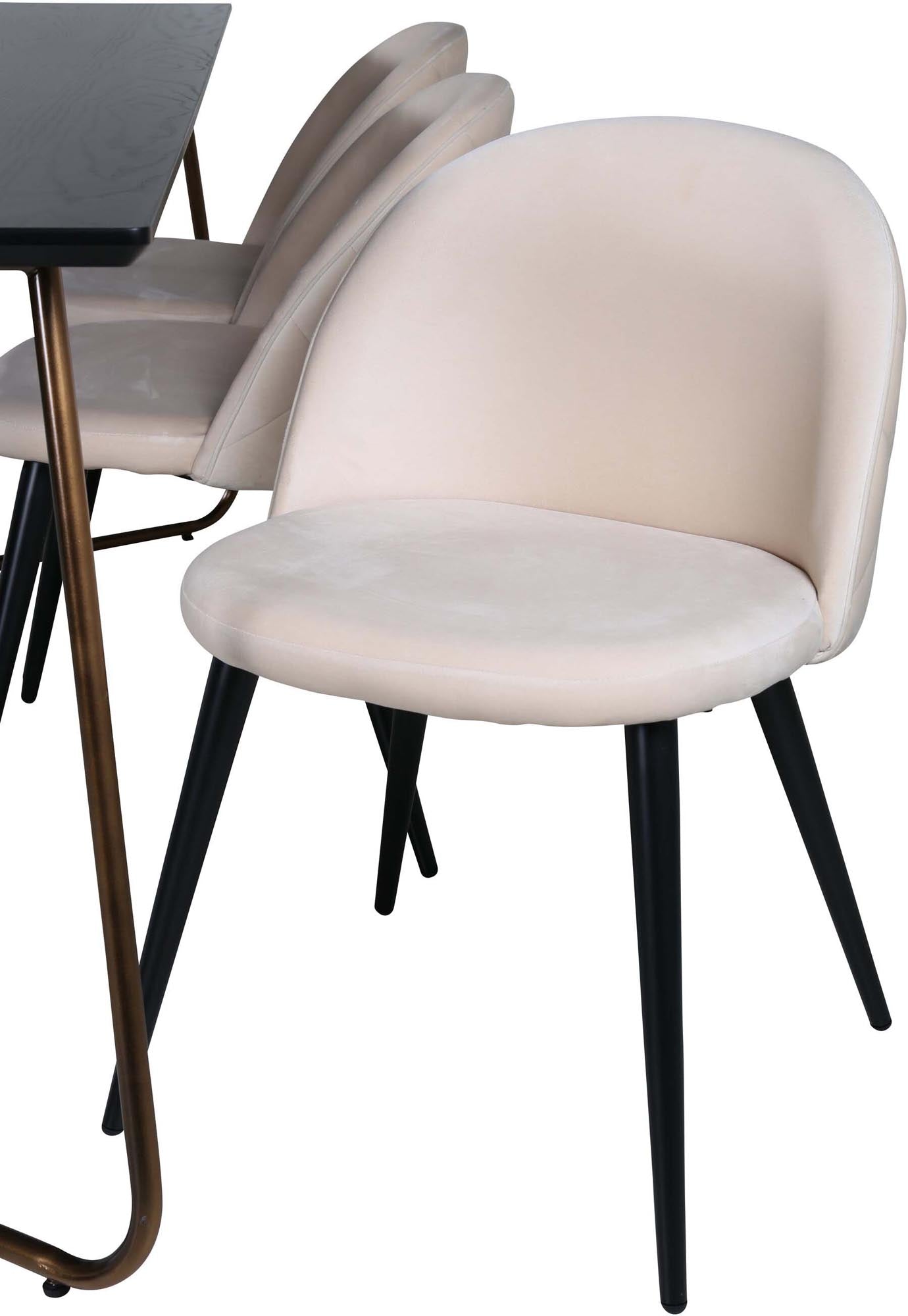 Entdecken Sie das Petra Esszimmerset von Venture Home: Eleganter Esstisch und bequeme Samtstühle für stilvolle Esszimmer-Momente.