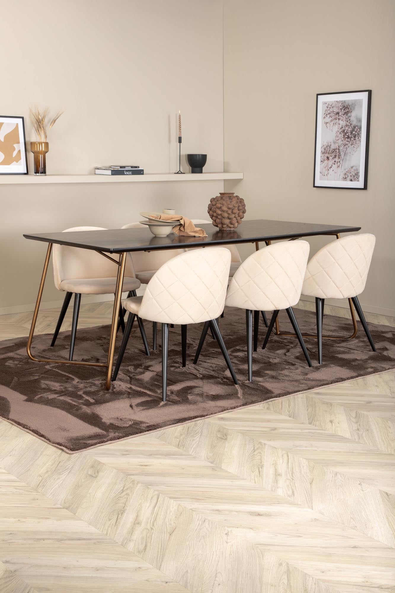 Petra Esszimmerset + Velvet 190cm/6St. in Schwarz / Kupfer präsentiert im Onlineshop von KAQTU Design AG. Esszimmerset ist von Venture Home