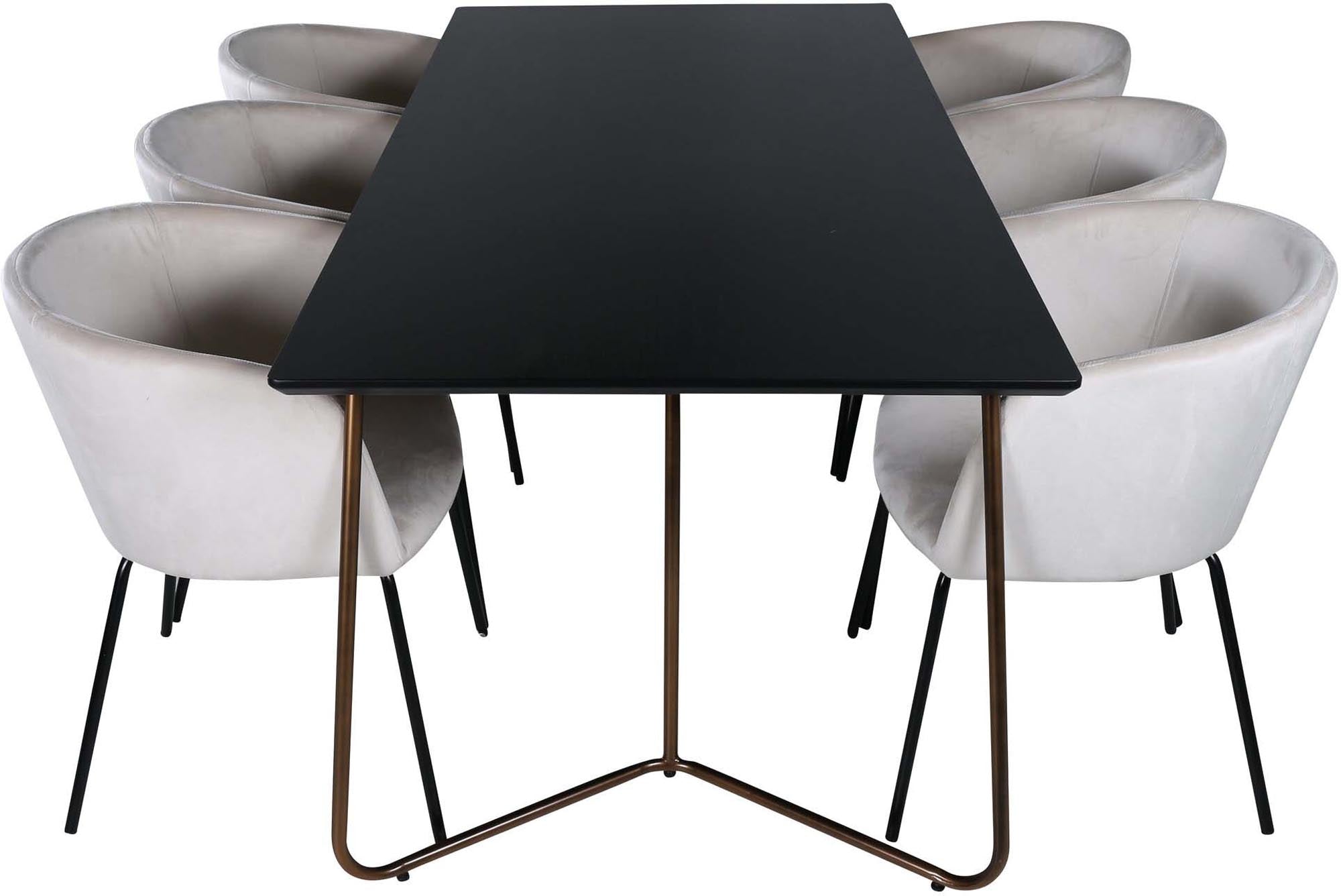 Elegantes Esszimmerset Petra mit 190 cm Tisch und 6 bequemen Berit-Stühlen. Ideal für stilvolle Dinner und gesellige Runden.