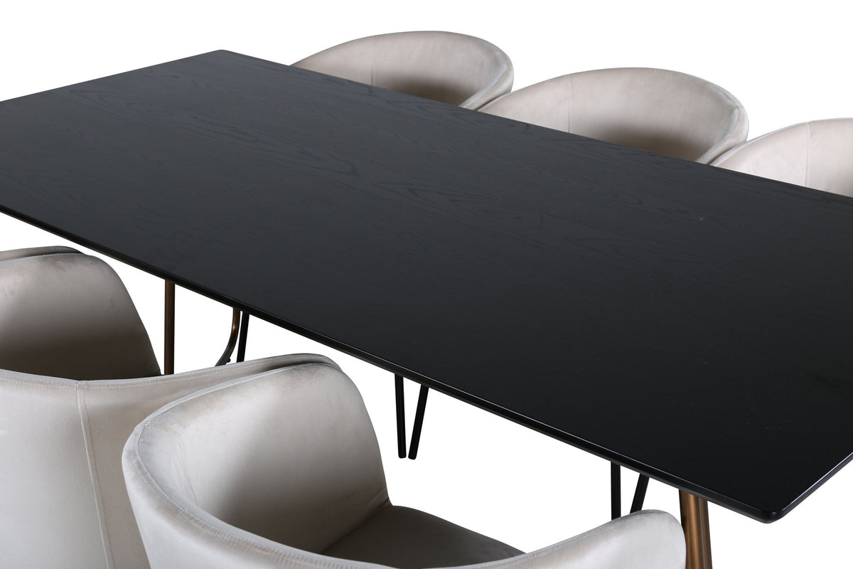 Petra Esszimmerset + Berit 190cm/6St. in Schwarz / Kupfer / Beige präsentiert im Onlineshop von KAQTU Design AG. Esszimmerset ist von Venture Home