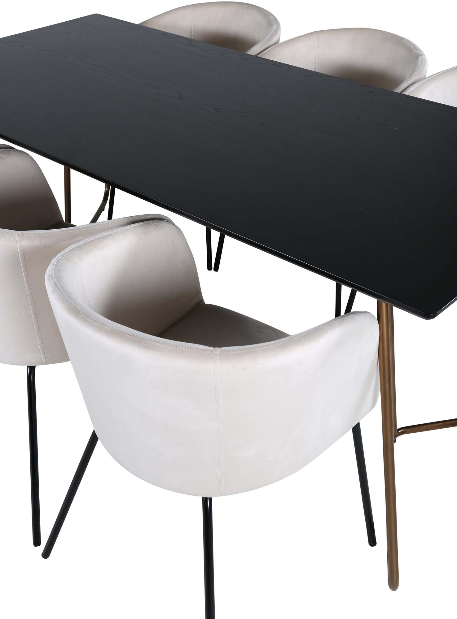 Petra Esszimmerset + Berit 190cm/6St. in Schwarz / Kupfer / Beige präsentiert im Onlineshop von KAQTU Design AG. Esszimmerset ist von Venture Home