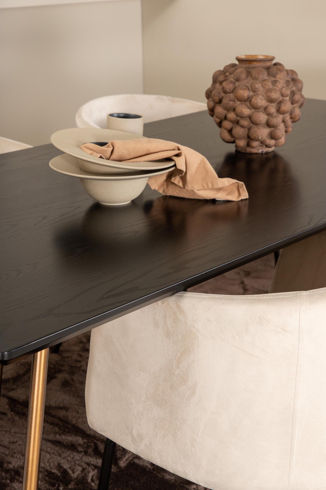 Petra Esszimmerset + Berit 190cm/6St. in Schwarz / Kupfer / Beige präsentiert im Onlineshop von KAQTU Design AG. Esszimmerset ist von Venture Home
