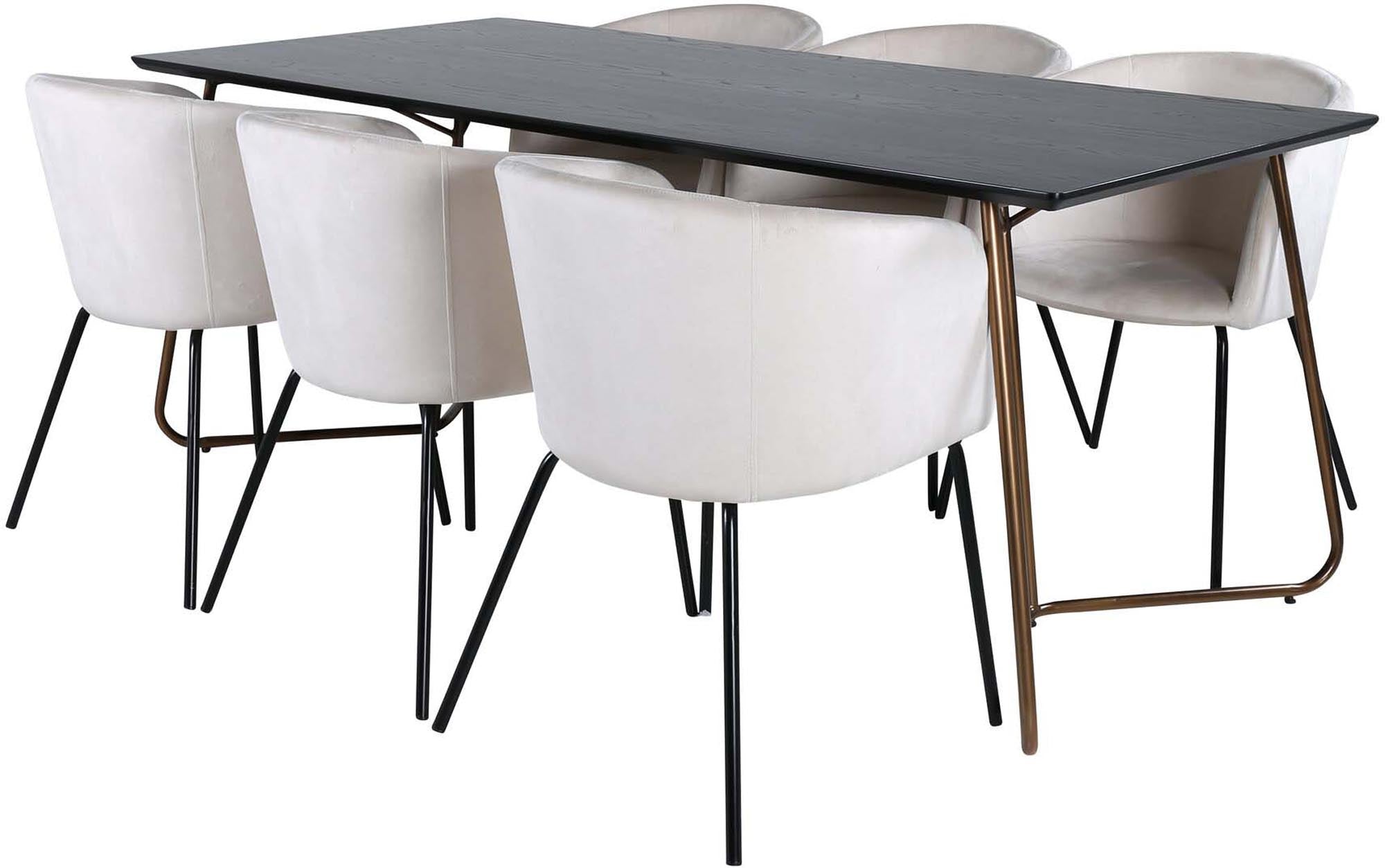 Petra Esszimmerset + Berit 190cm/6St. in Schwarz / Kupfer / Beige präsentiert im Onlineshop von KAQTU Design AG. Esszimmerset ist von Venture Home