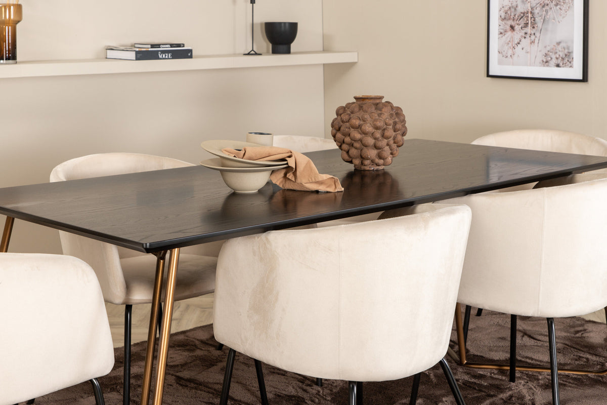 Petra Esszimmerset + Berit 190cm/6St. in Schwarz / Kupfer / Beige präsentiert im Onlineshop von KAQTU Design AG. Esszimmerset ist von Venture Home