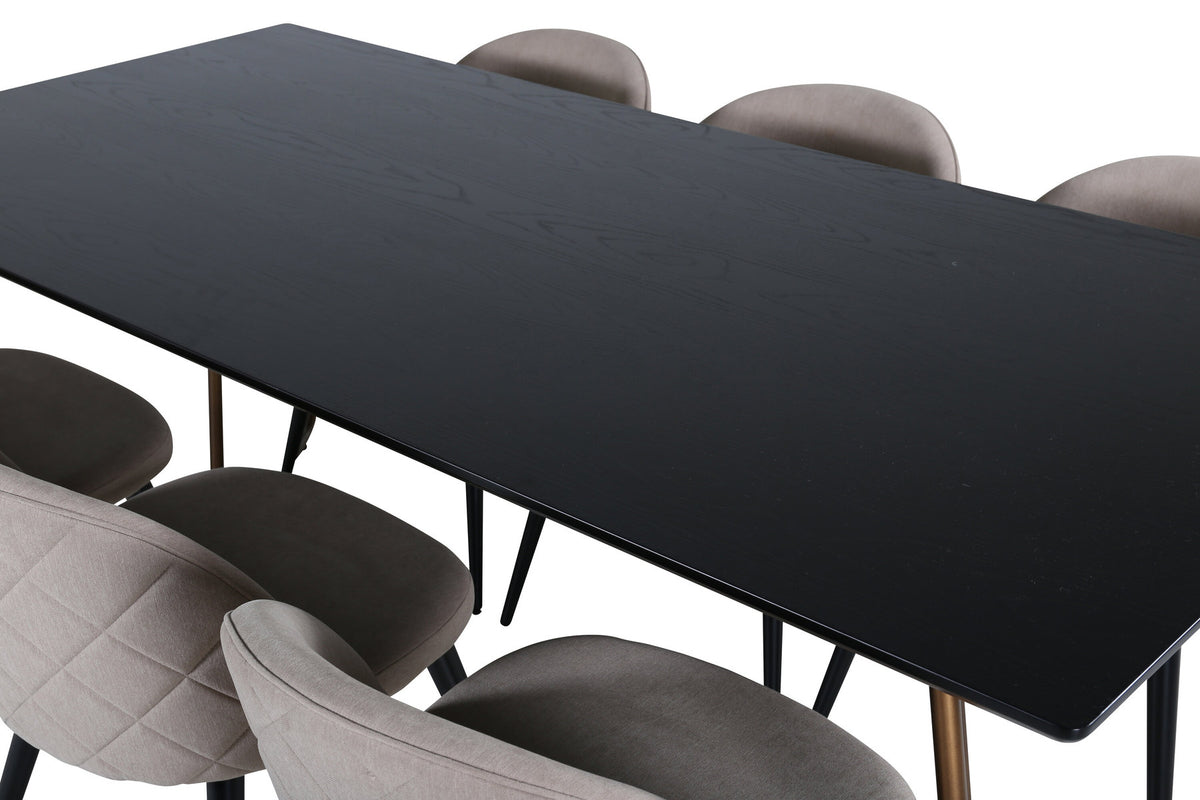 Petra Esszimmerset + Velvet 190cm/6St. in Schwarz / Kufper präsentiert im Onlineshop von KAQTU Design AG. Esszimmerset ist von Venture Home