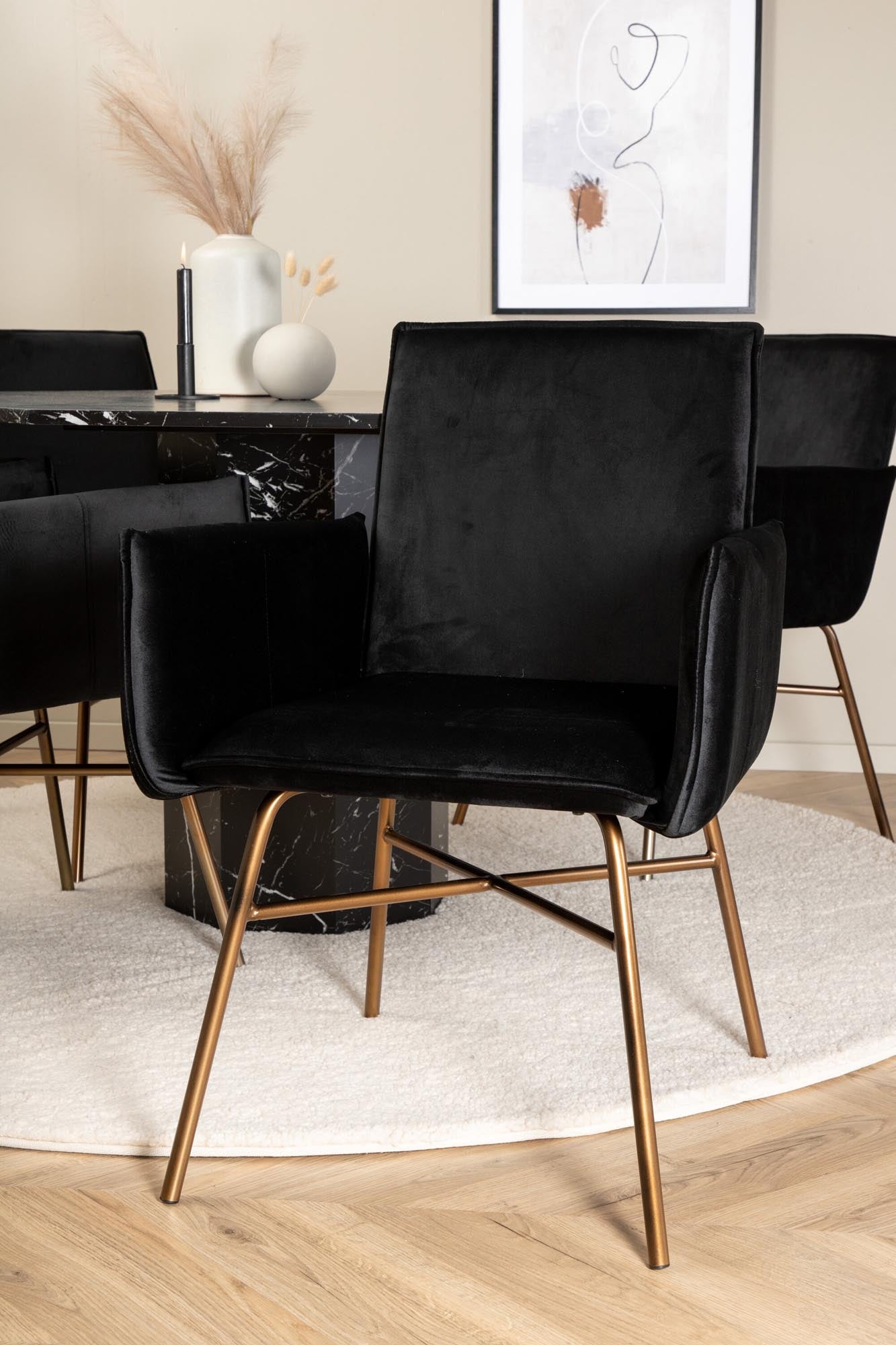 Marbs Esszimmerset + Petra ⌀110cm/4St. in Schwarz, Kupfer präsentiert im Onlineshop von KAQTU Design AG. Esszimmerset ist von Venture Home