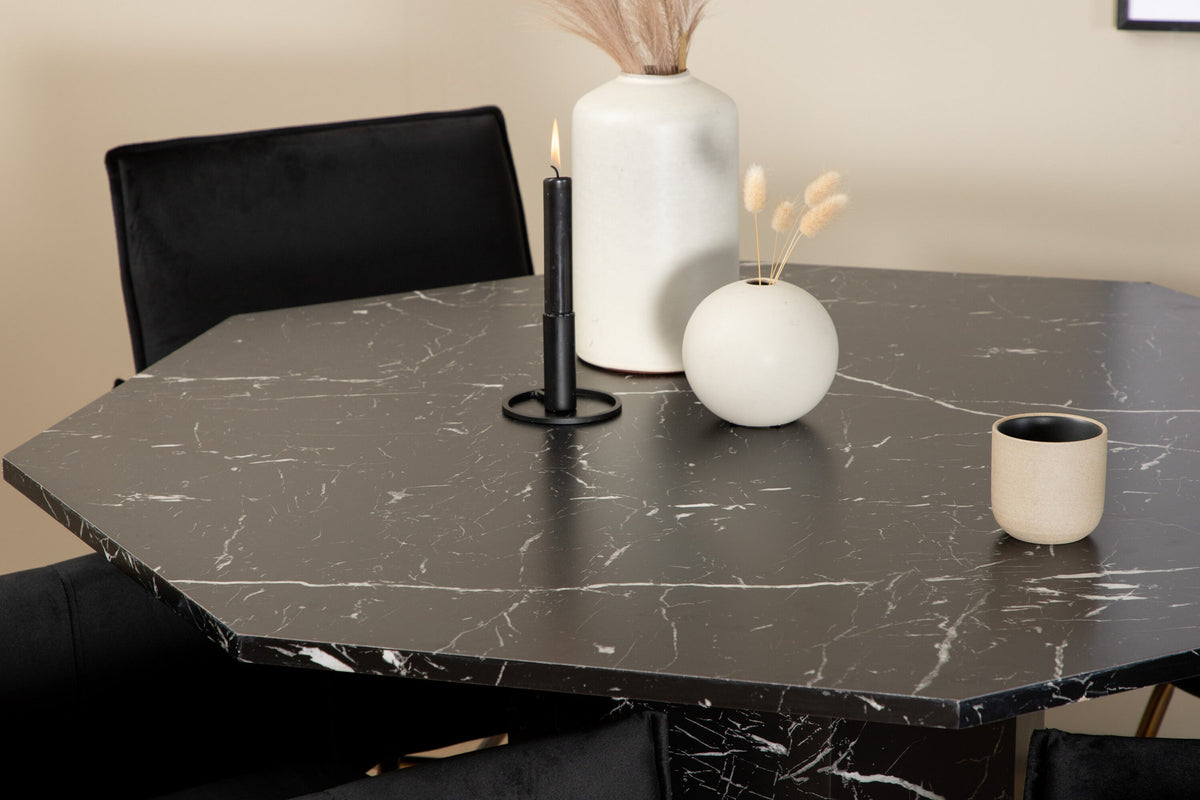 Marbs Esszimmerset + Petra ⌀110cm/4St. in Schwarz, Kupfer präsentiert im Onlineshop von KAQTU Design AG. Esszimmerset ist von Venture Home